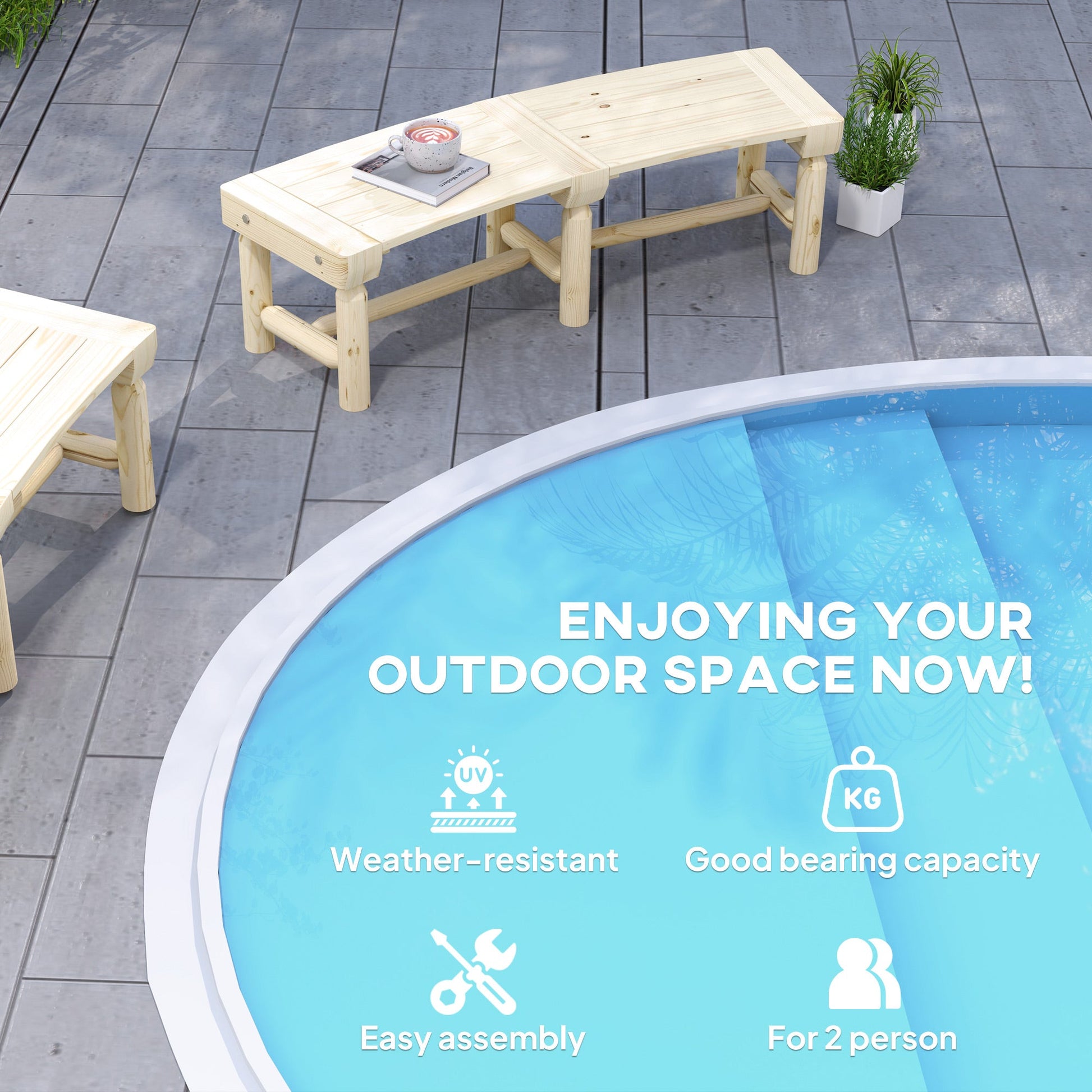 Wooden Outdoor Bench, Semicircular Round Patio Loveseat, Wrap Around Tree Bench with Slatted Seat for Yard, Garden, Deck, Lawn, Natural