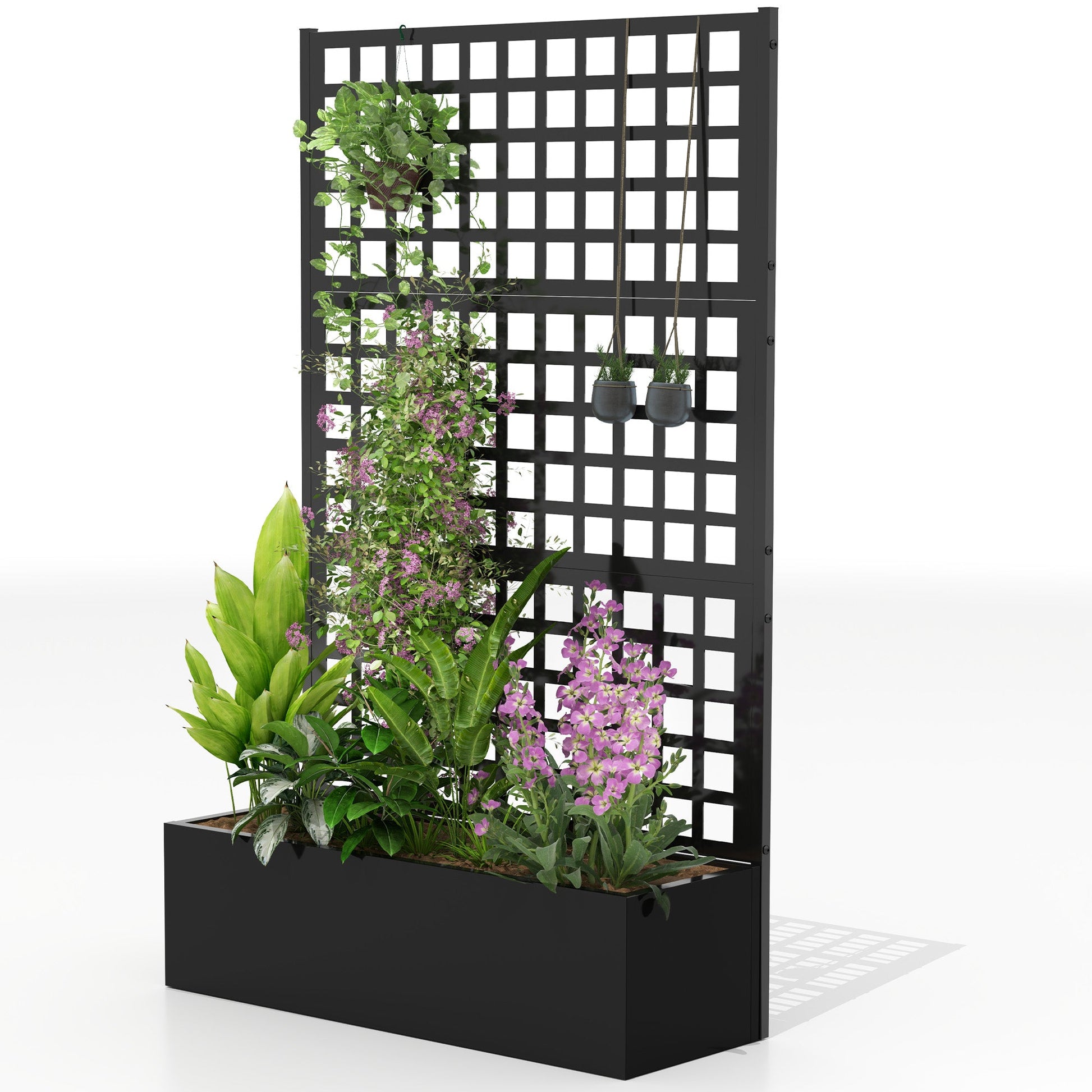 Galvanized Raised Garden Bed with Trellis, Metal Planter Box with Drainage Holes, Outdoor Privacy Screen for Climbing Plants, Vegetable, Vines, 43" x 16" x 70"