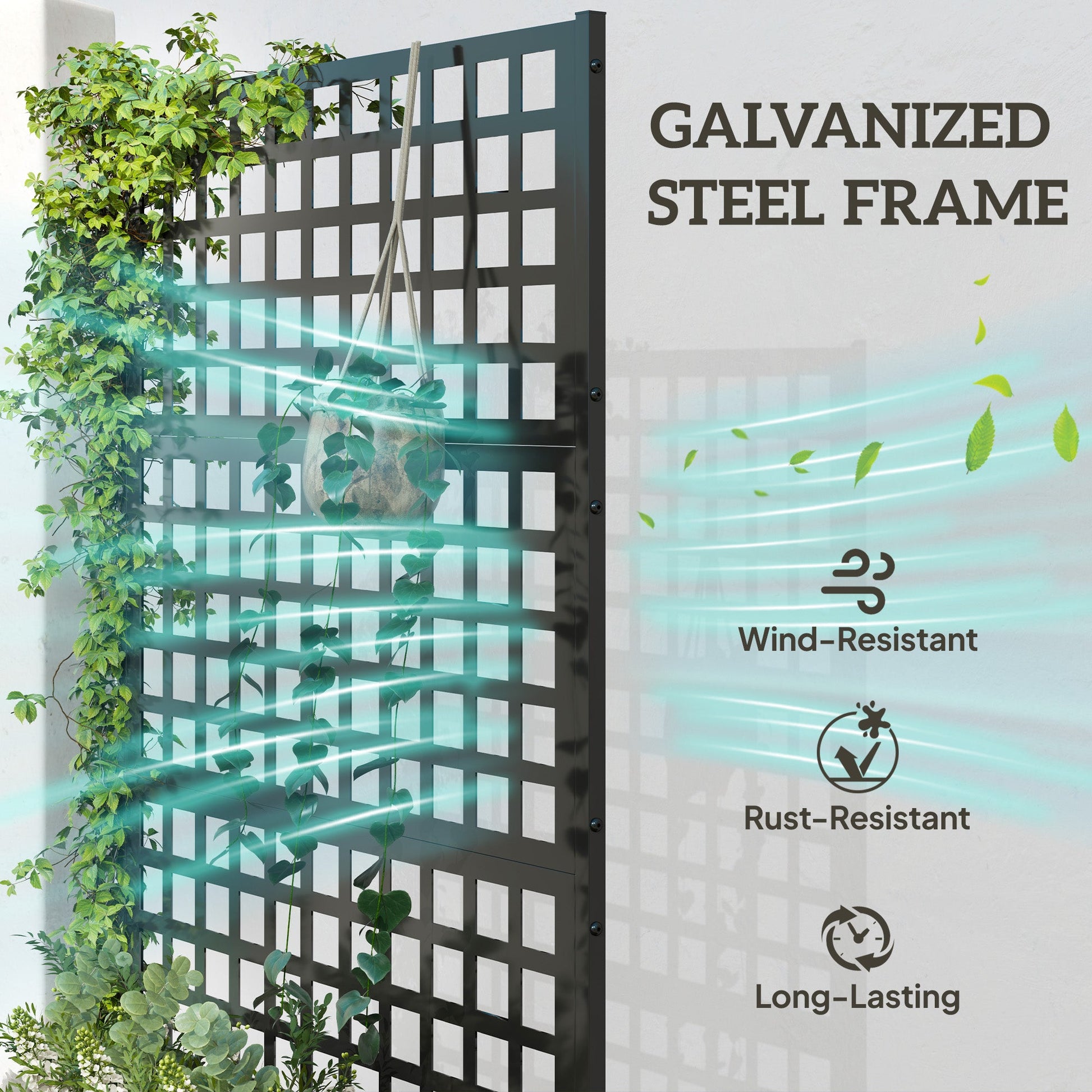 Galvanized Raised Garden Bed with Trellis, Metal Planter Box with Drainage Holes, Outdoor Privacy Screen for Climbing Plants, Vegetable, Vines, 43" x 16" x 70"