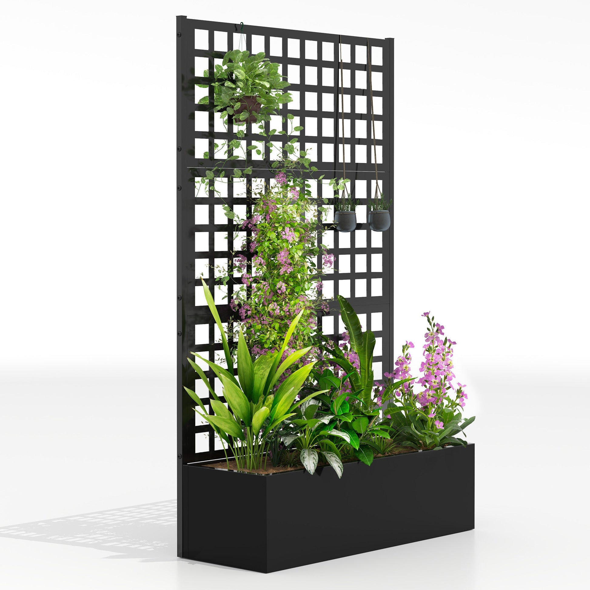 Galvanized Raised Garden Bed with Trellis, Metal Planter Box with Drainage Holes, Outdoor Privacy Screen for Climbing Plants, Vegetable, Vines, 43" x 16" x 70"