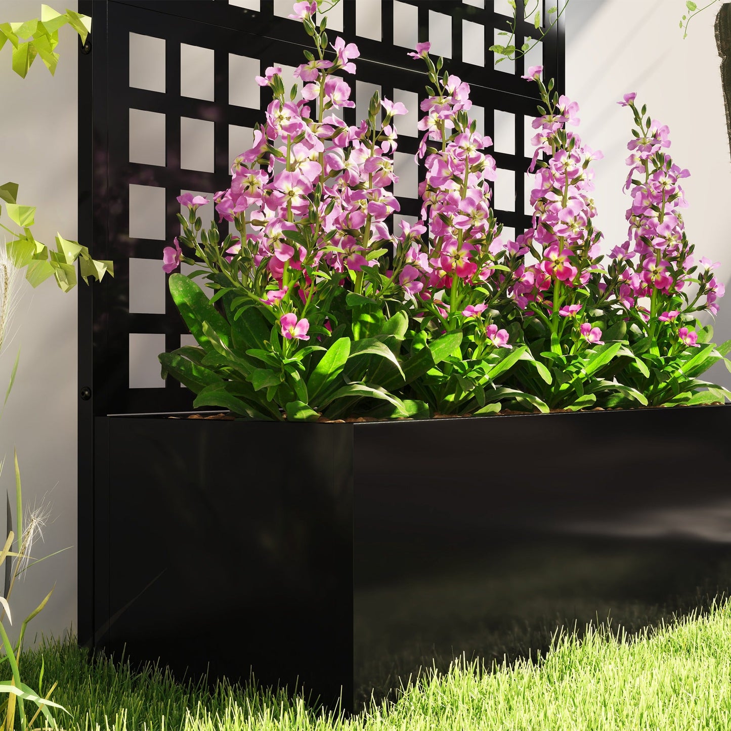 Galvanized Raised Garden Bed with Trellis, Metal Planter Box with Drainage Holes, Outdoor Privacy Screen for Climbing Plants, Vegetable, Vines, 43" x 16" x 70"