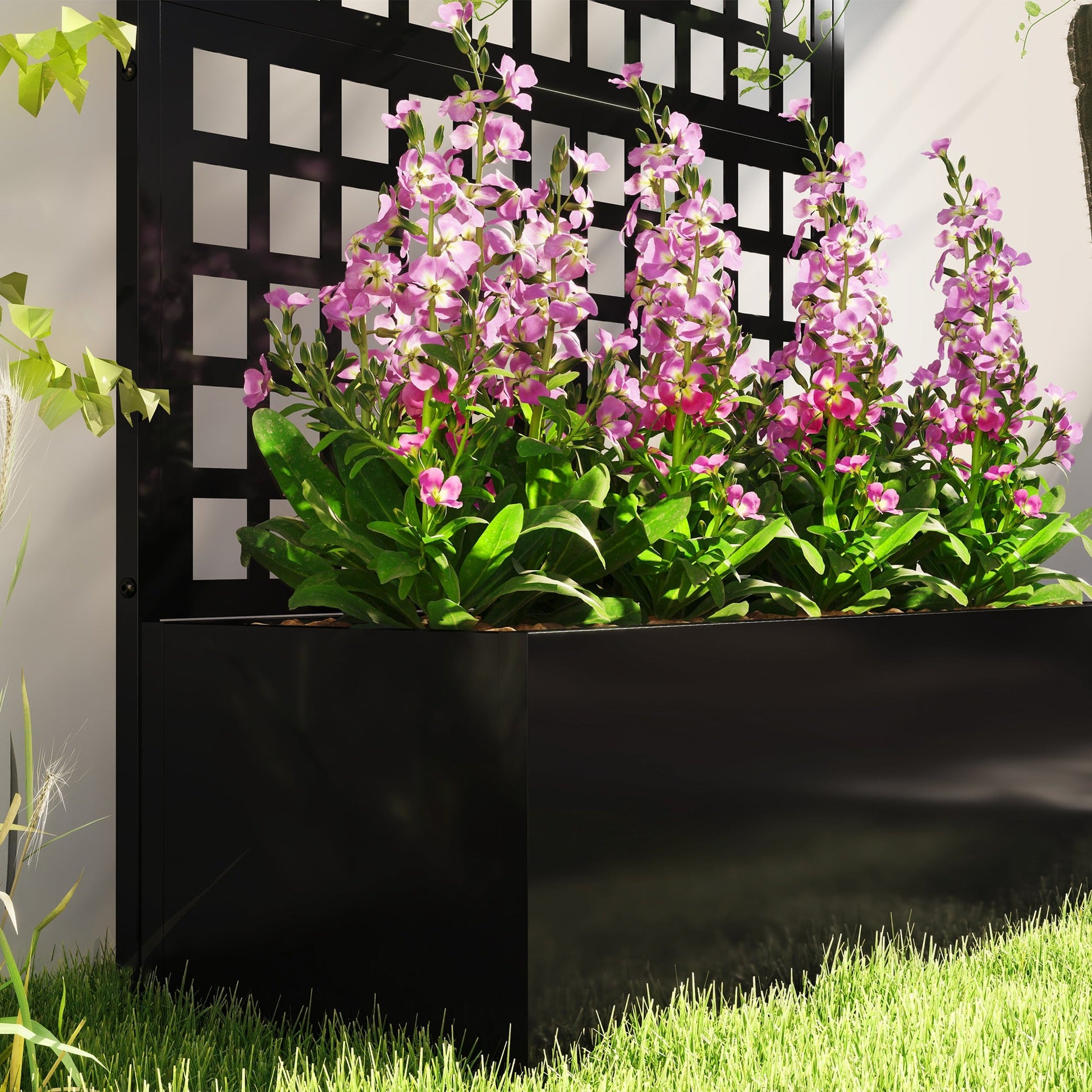 Galvanized Raised Garden Bed with Trellis, Metal Planter Box with Drainage Holes, Outdoor Privacy Screen for Climbing Plants, Vegetable, Vines, 43" x 16" x 70"