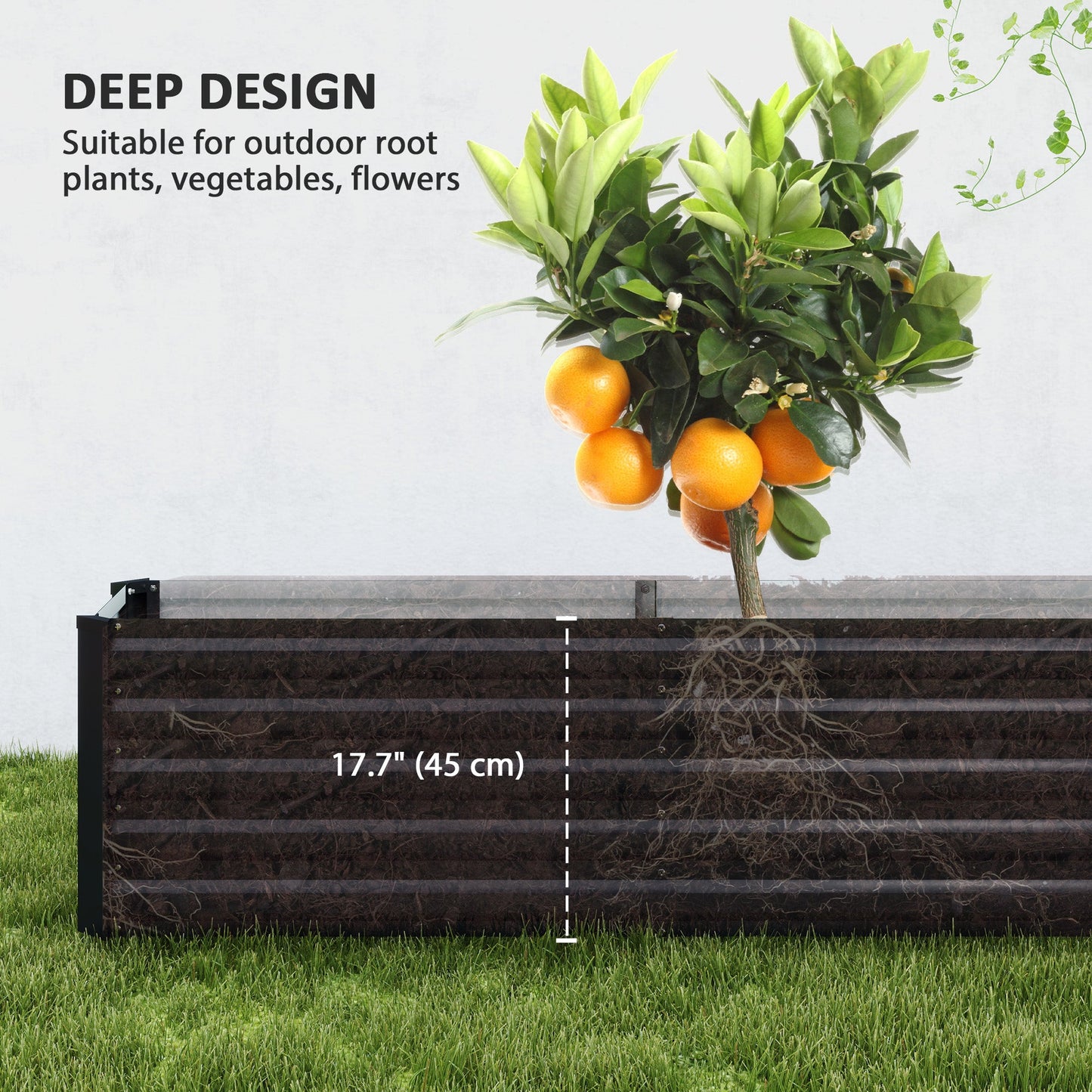Galvanized Raised Garden Bed, 8 x 1.3 x 1.5ft Rectangular Planter Box, Reinforced Outdoor Raised Bed with Open Bottom for Vegetables, Flowers, Herbs, Dark Grey