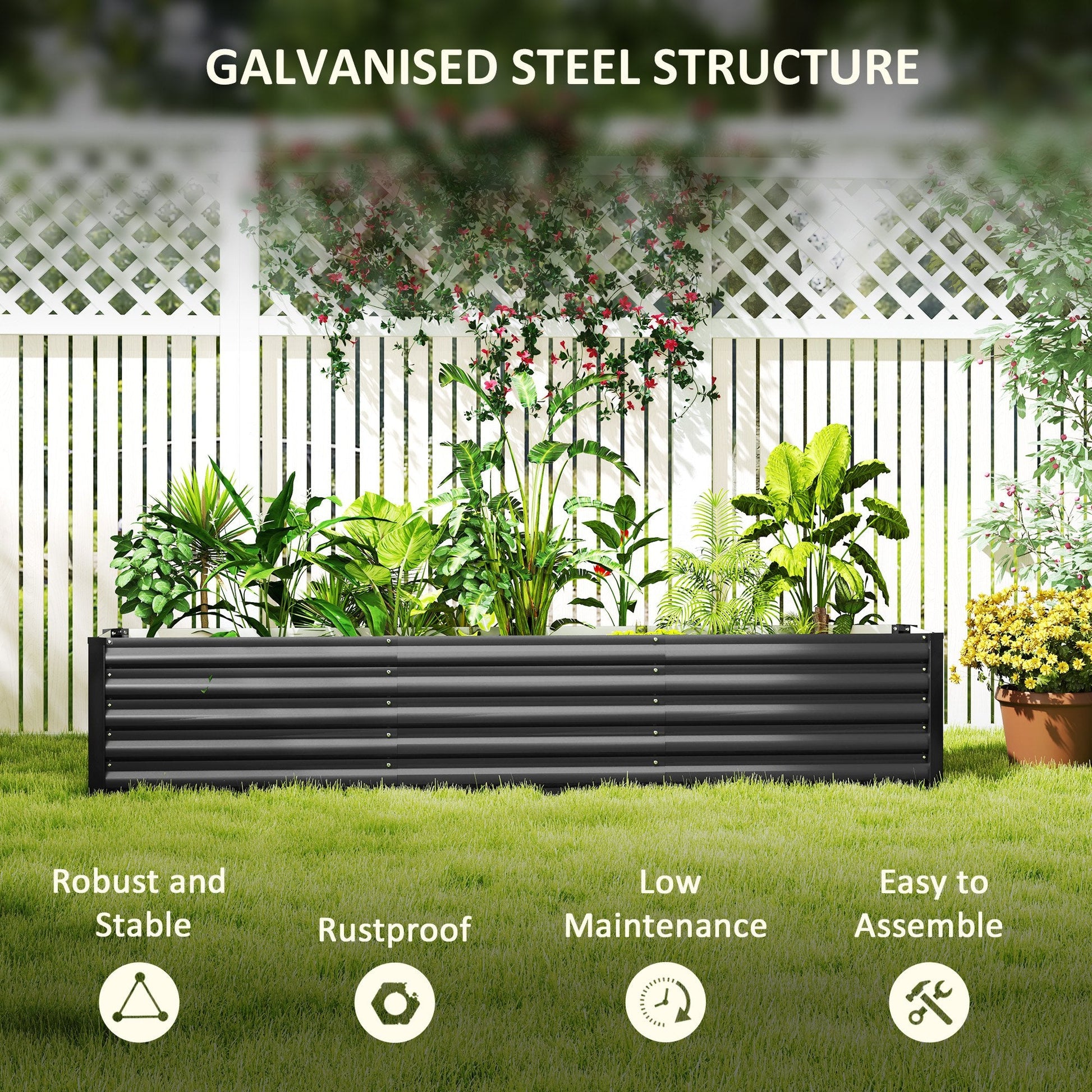 Galvanized Raised Garden Bed, 8 x 1.3 x 1.5ft Rectangular Planter Box, Reinforced Outdoor Raised Bed with Open Bottom for Vegetables, Flowers, Herbs, Dark Grey