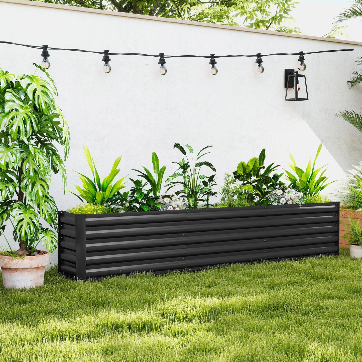 Galvanized Raised Garden Bed, 8 x 1.3 x 1.5ft Rectangular Planter Box, Reinforced Outdoor Raised Bed with Open Bottom for Vegetables, Flowers, Herbs, Dark Grey
