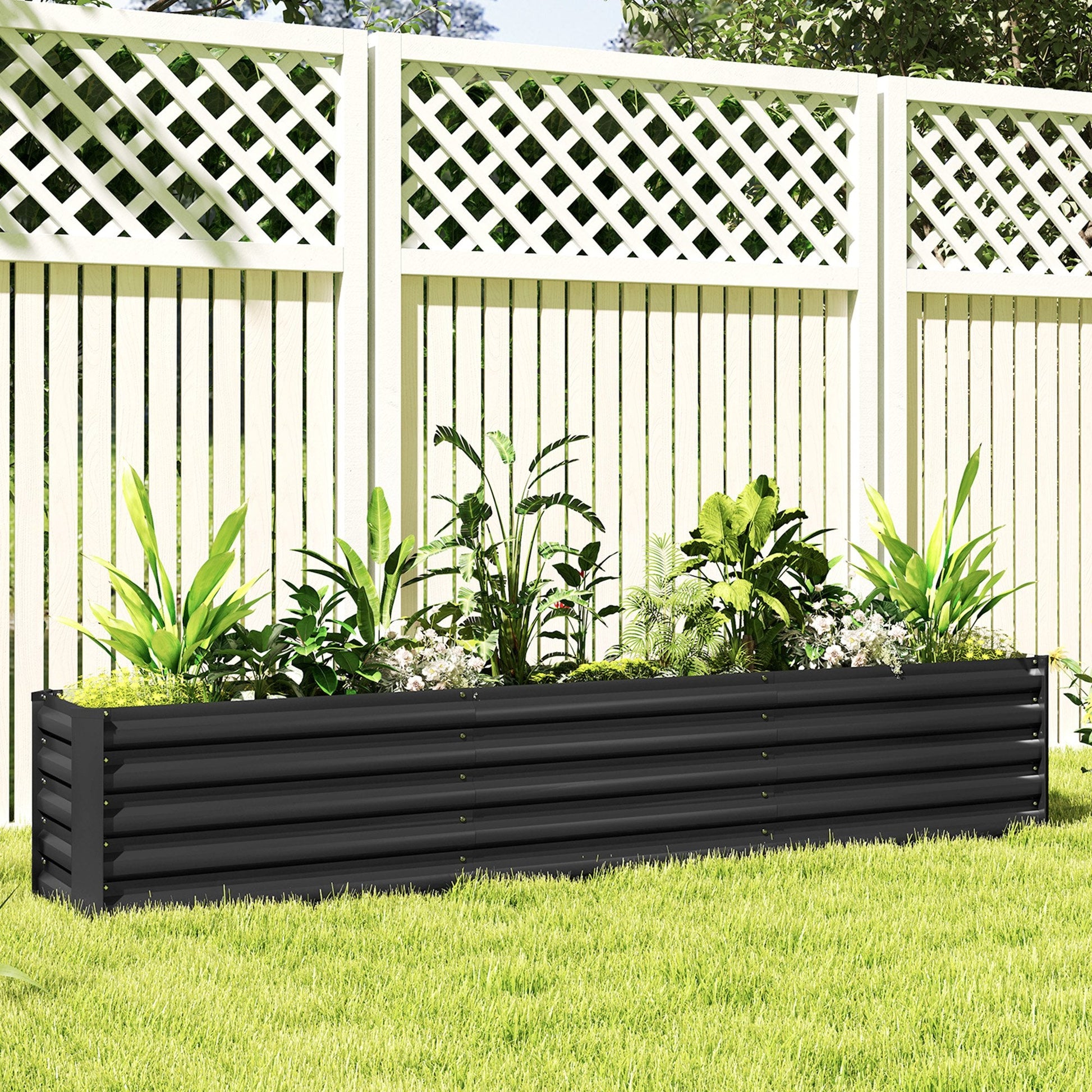 Galvanized Raised Garden Bed, 8 x 1.3 x 1.5ft Rectangular Planter Box, Reinforced Outdoor Raised Bed with Open Bottom for Vegetables, Flowers, Herbs, Dark Grey