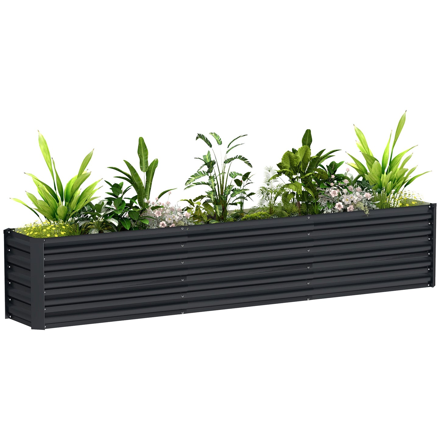 Galvanized Raised Garden Bed, 8 x 1.3 x 1.5ft Rectangular Planter Box, Reinforced Outdoor Raised Bed with Open Bottom for Vegetables, Flowers, Herbs, Dark Grey