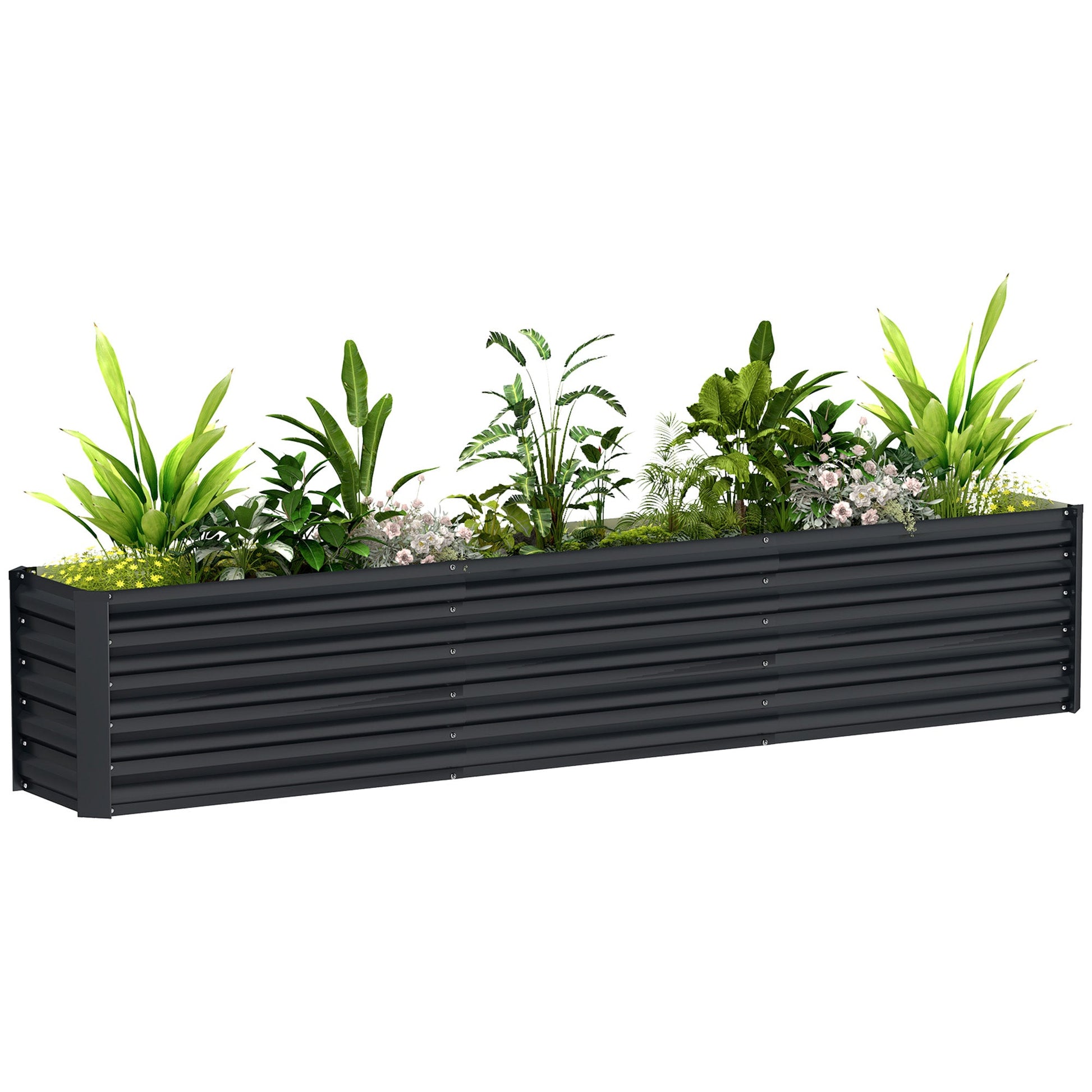 Galvanized Raised Garden Bed, 8 x 1.3 x 1.5ft Rectangular Planter Box, Reinforced Outdoor Raised Bed with Open Bottom for Vegetables, Flowers, Herbs, Dark Grey