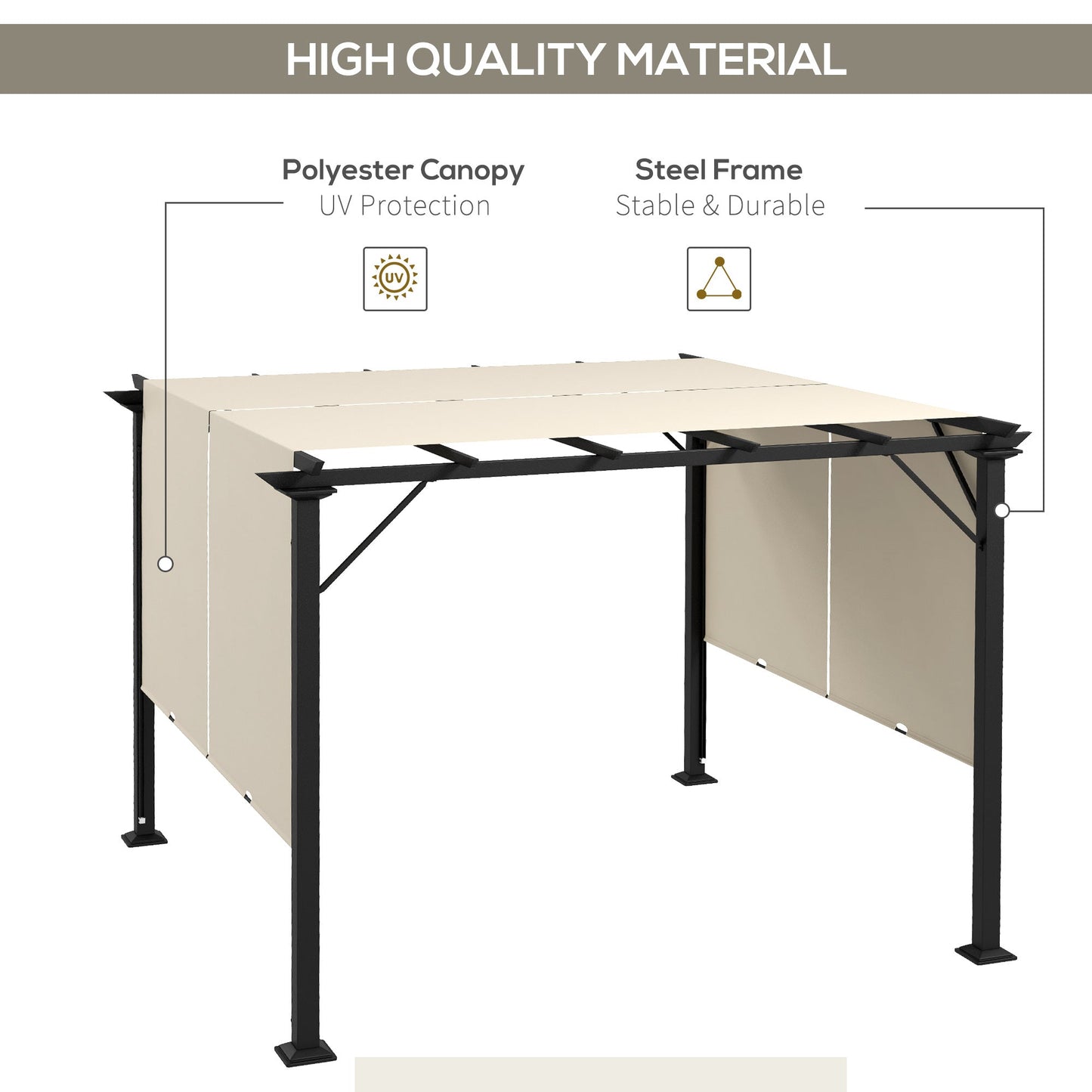 10' x 10' Retractable Pergola Canopy, Outdoor Gazebo with Sun Shade Canopy and Steel Frame, for Backyard, Garden, Patio, Deck, Beige