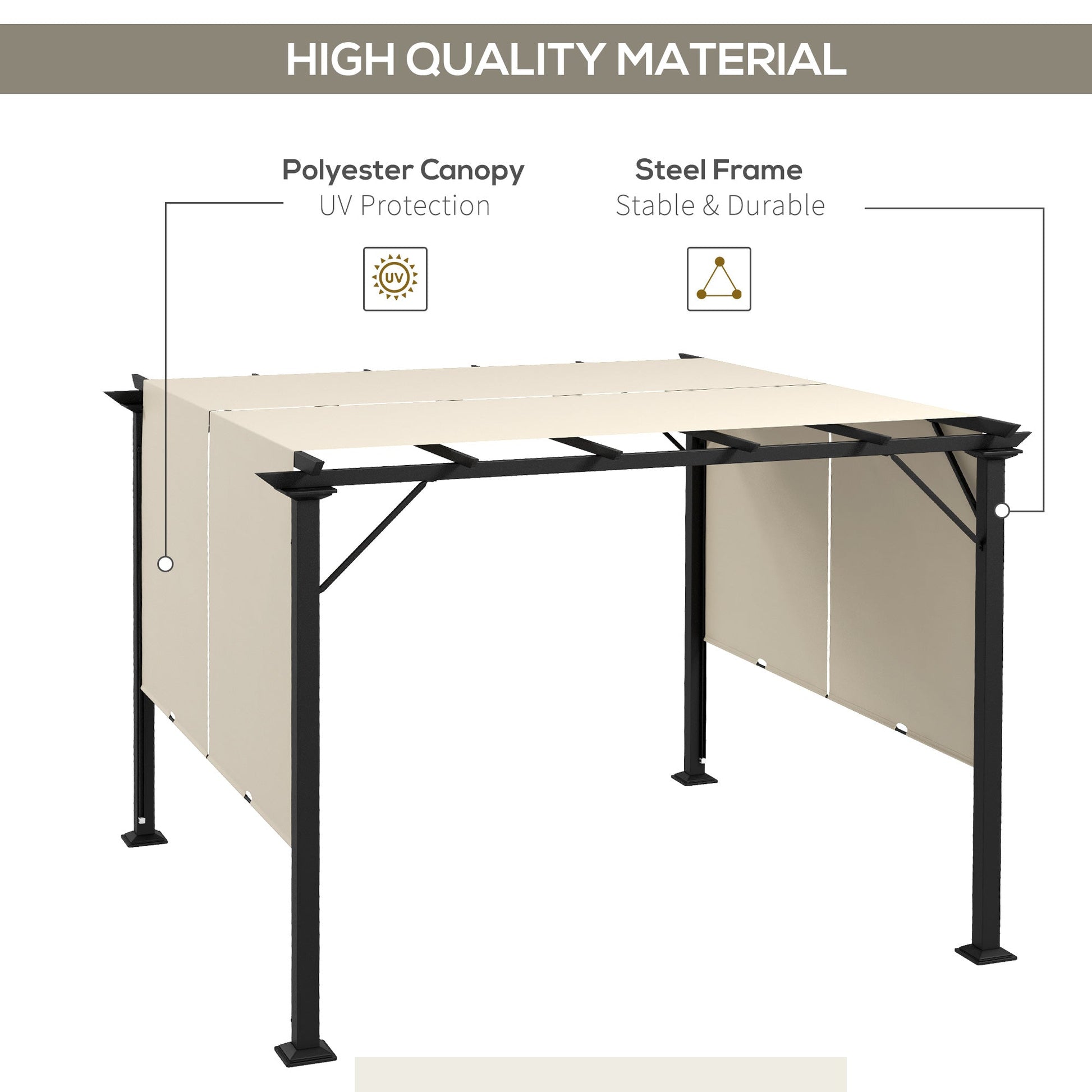 10' x 10' Retractable Pergola Canopy, Outdoor Gazebo with Sun Shade Canopy and Steel Frame, for Backyard, Garden, Patio, Deck, Beige
