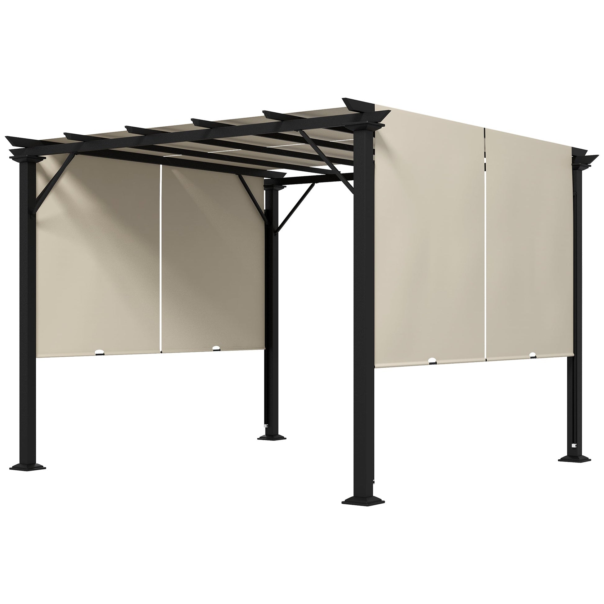 10' x 10' Retractable Pergola Canopy, Outdoor Gazebo with Sun Shade Canopy and Steel Frame, for Backyard, Garden, Patio, Deck, Beige
