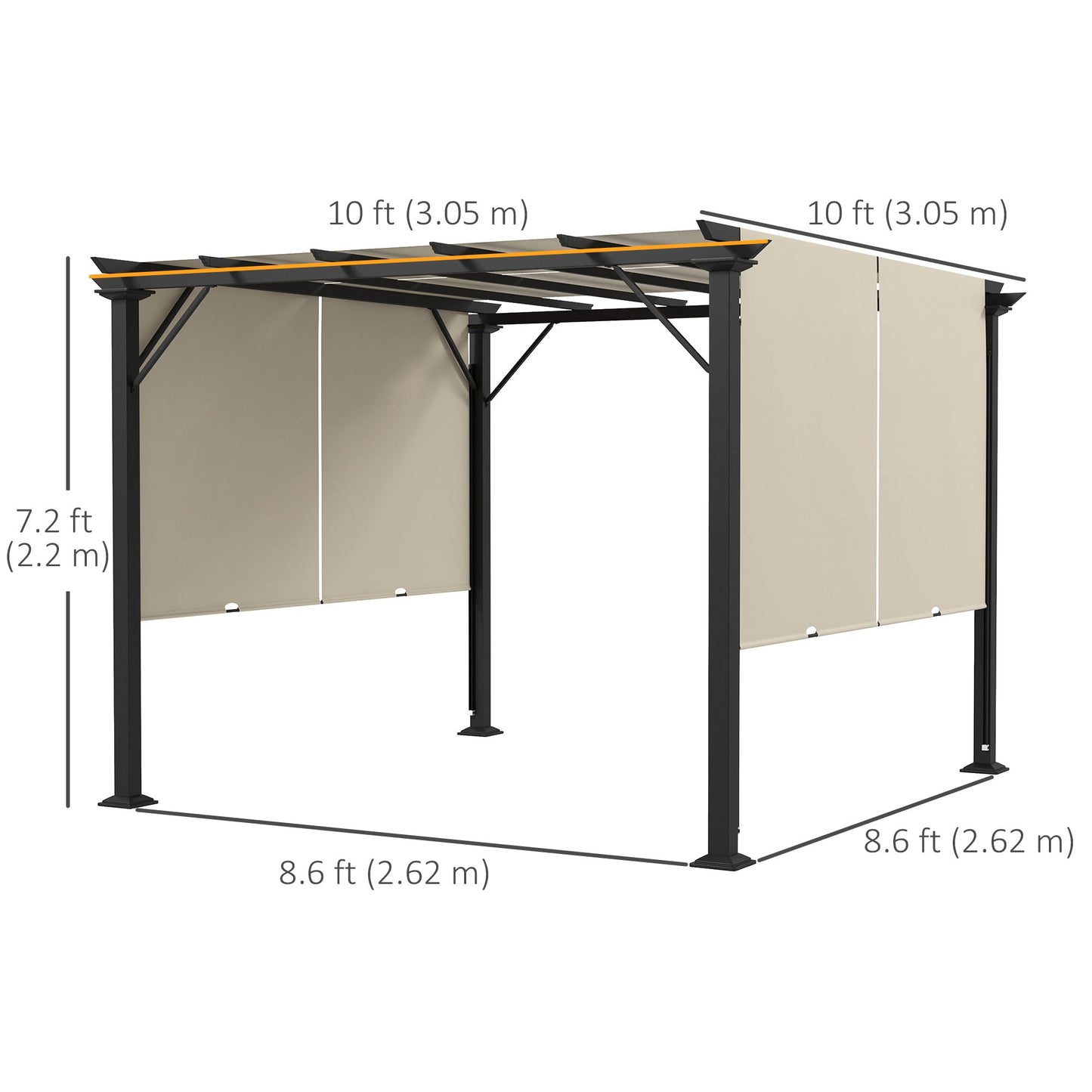 10' x 10' Retractable Pergola Canopy, Outdoor Gazebo with Sun Shade Canopy and Steel Frame, for Backyard, Garden, Patio, Deck, Beige