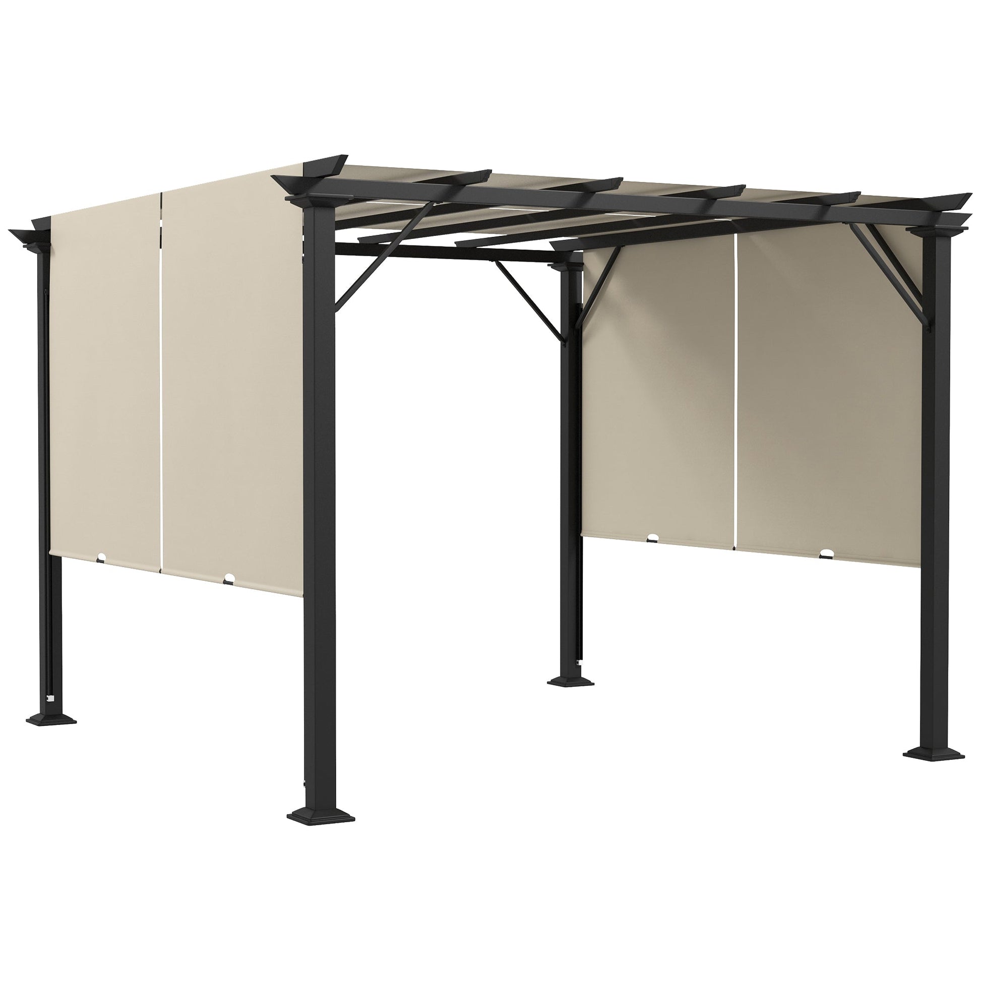 10' x 10' Retractable Pergola Canopy, Outdoor Gazebo with Sun Shade Canopy and Steel Frame, for Backyard, Garden, Patio, Deck, Beige
