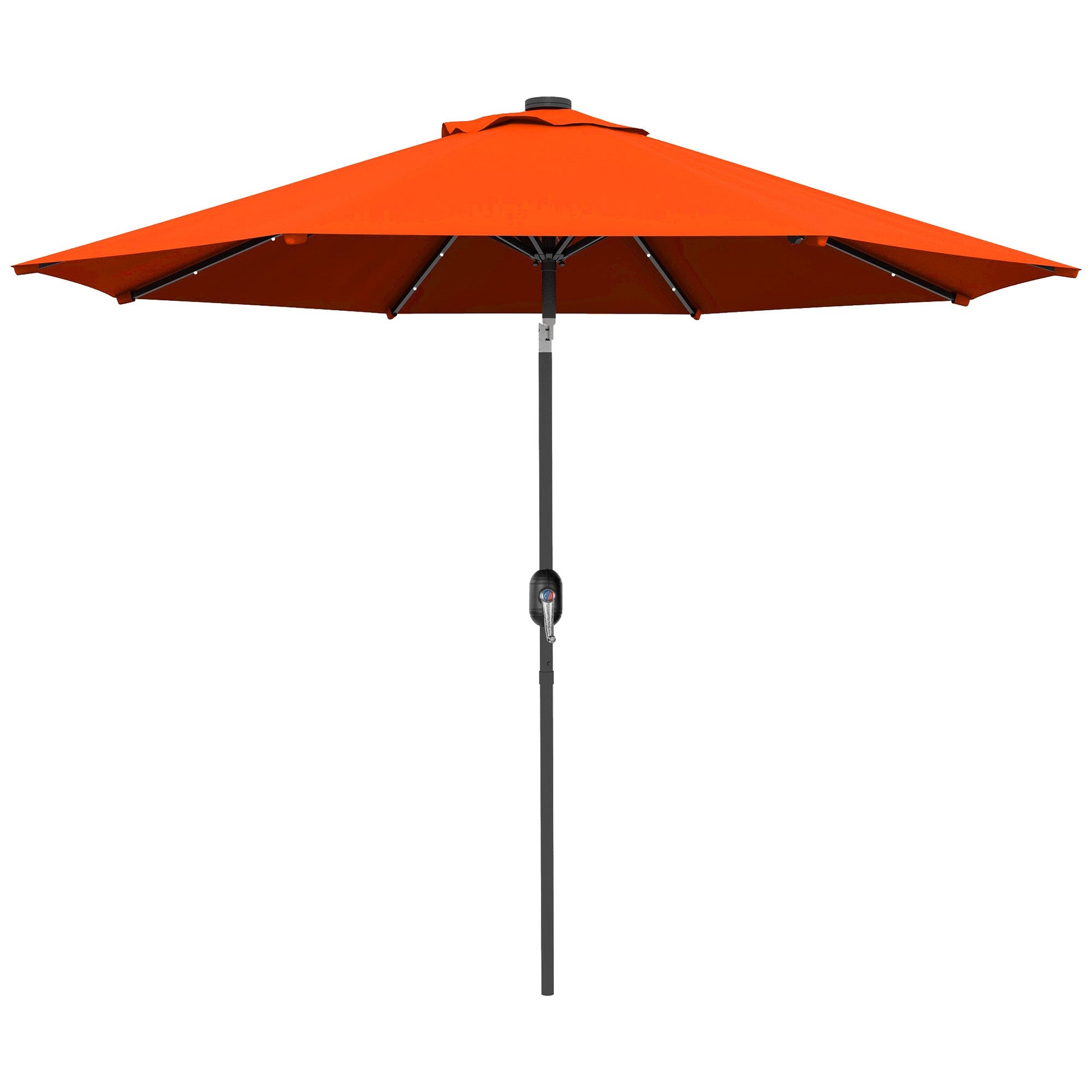 9ft Solar Patio Umbrella Outdoor Sunshade 24 LED Lights Tilt Canopy, Orange