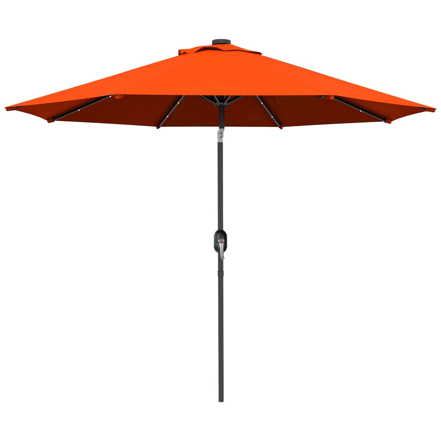 9ft Solar Patio Umbrella Outdoor Sunshade 24 LED Lights Tilt Canopy, Orange