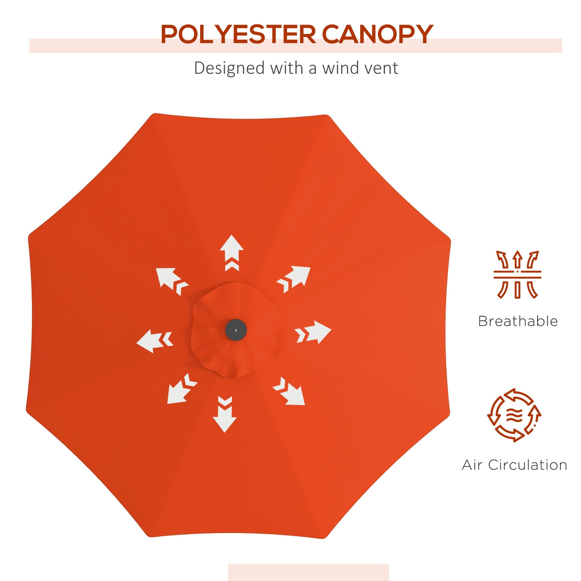 9ft Solar Patio Umbrella Outdoor Sunshade 24 LED Lights Tilt Canopy, Orange
