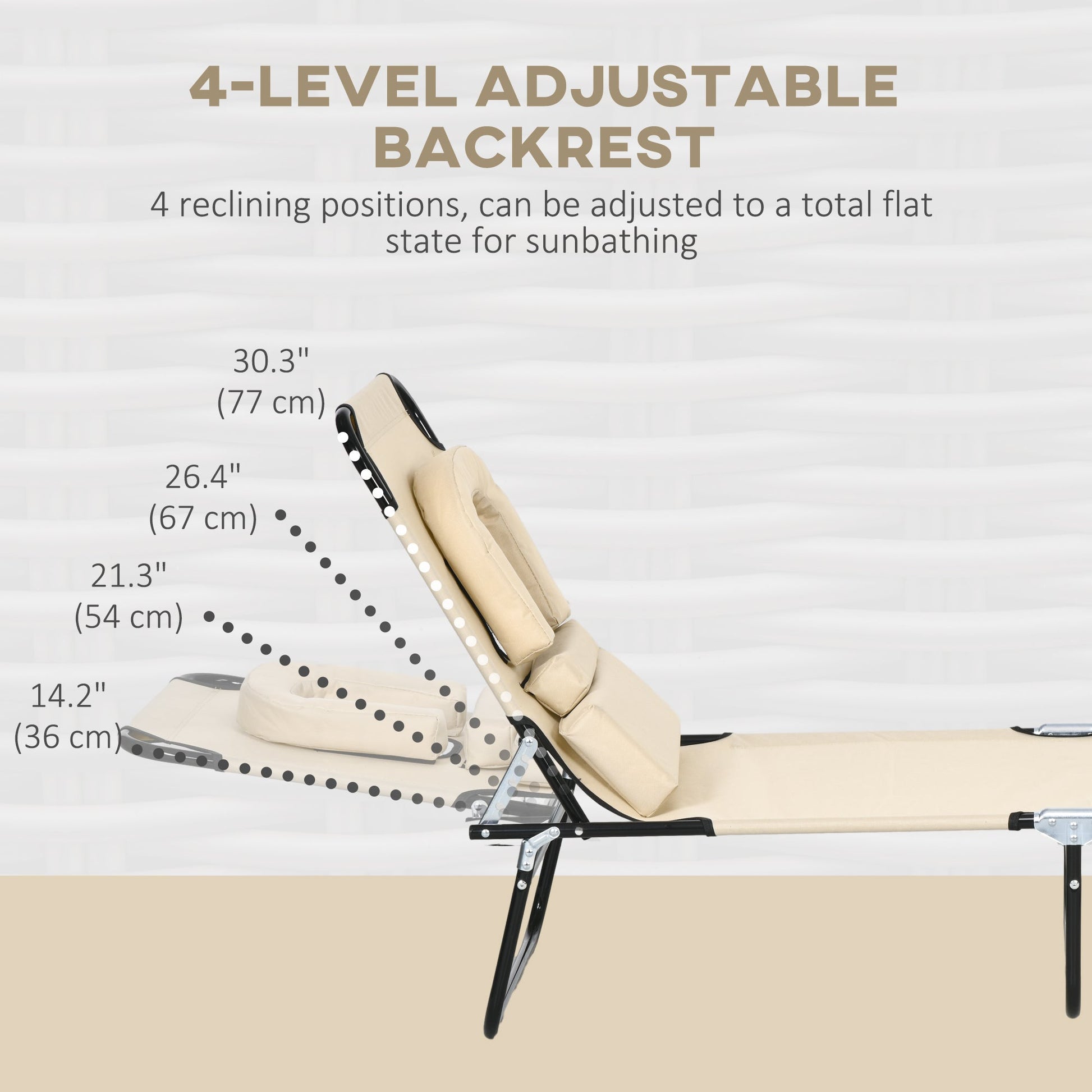 2PCS Adjustable Outdoor Lounge Chair, Garden Folding Chaise Lounge with Face Hole Reclining Tanning Chair Seat, Folding Camping Beach Lounging Bed w/ Head Support, Beige