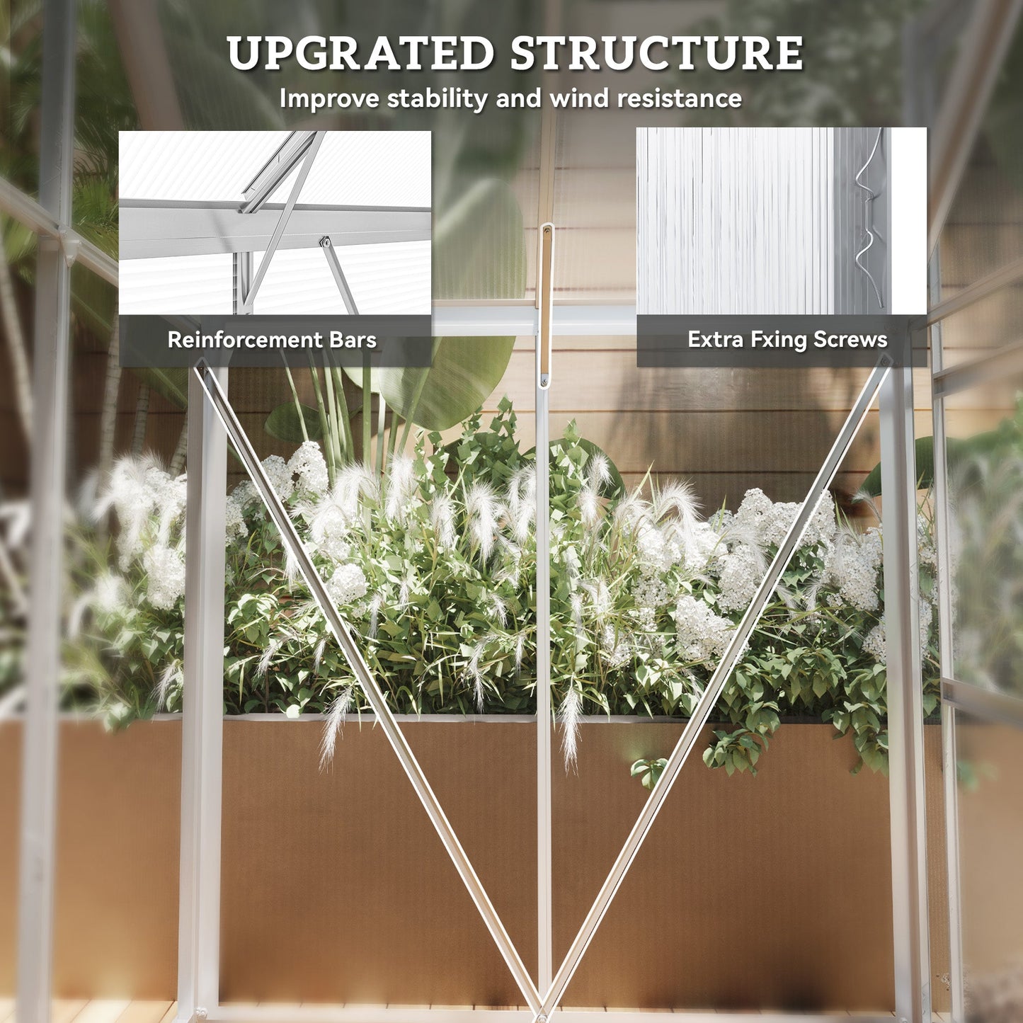 6' x 4' Polycarbonate Greenhouse, Walk-In Greenhouse with Sliding Door, Adjustable Vent, Aluminium Frame and Foundation Kit, Garden Grow House with Rain Gutter, Silver