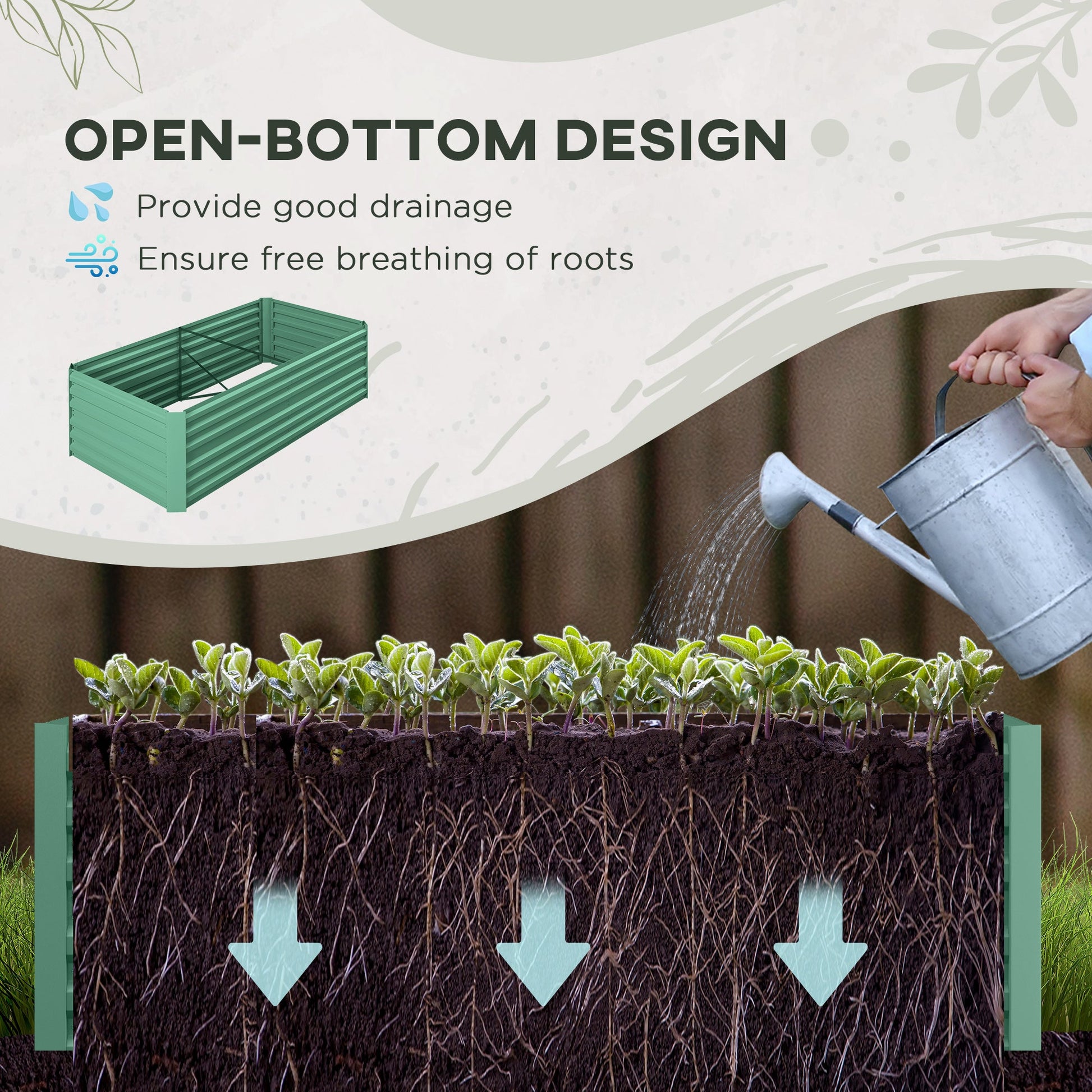 Raised Garden Bed, 6' x 3' x 2' Galvanized Steel Planters for Outdoor Plants with Multi-reinforced Rods for Vegetables, Flowers and Herbs, Light Green