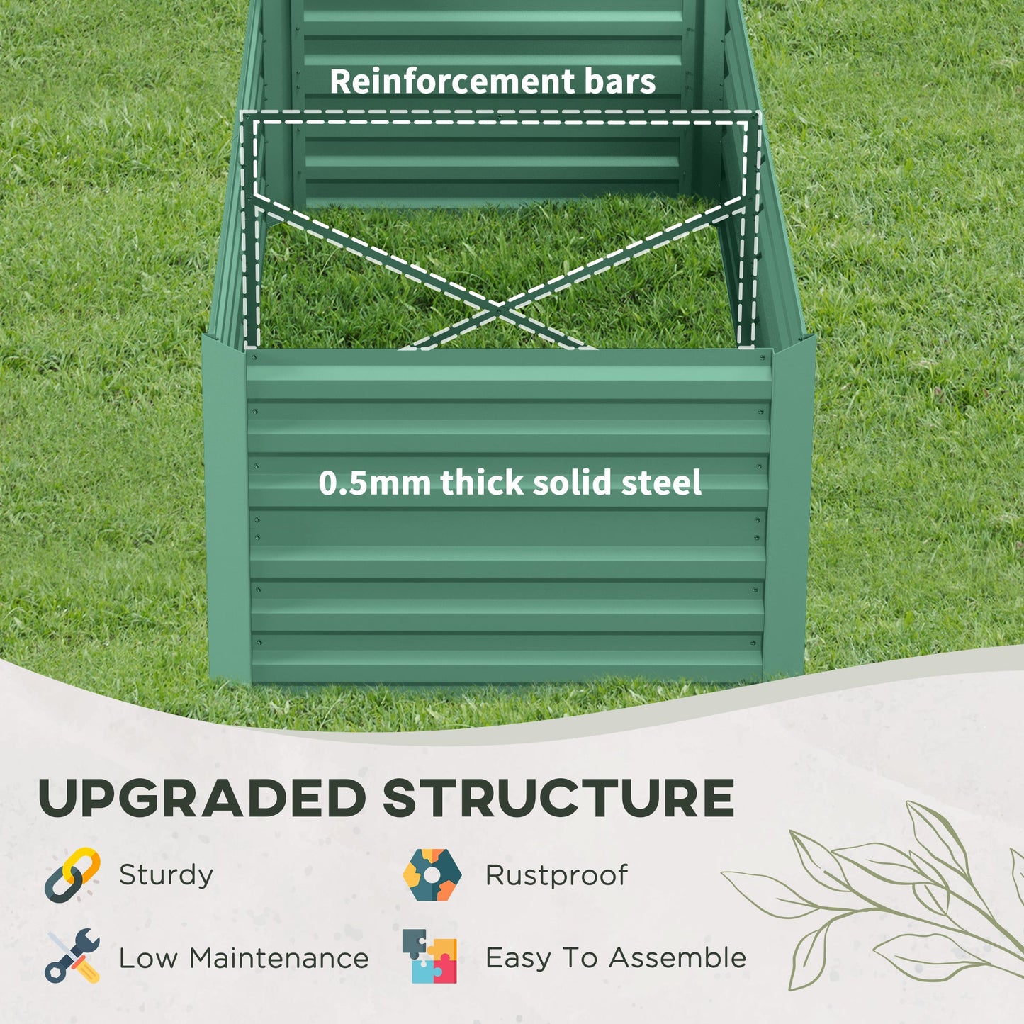 Raised Garden Bed, 6' x 3' x 2' Galvanized Steel Planters for Outdoor Plants with Multi-reinforced Rods for Vegetables, Flowers and Herbs, Light Green