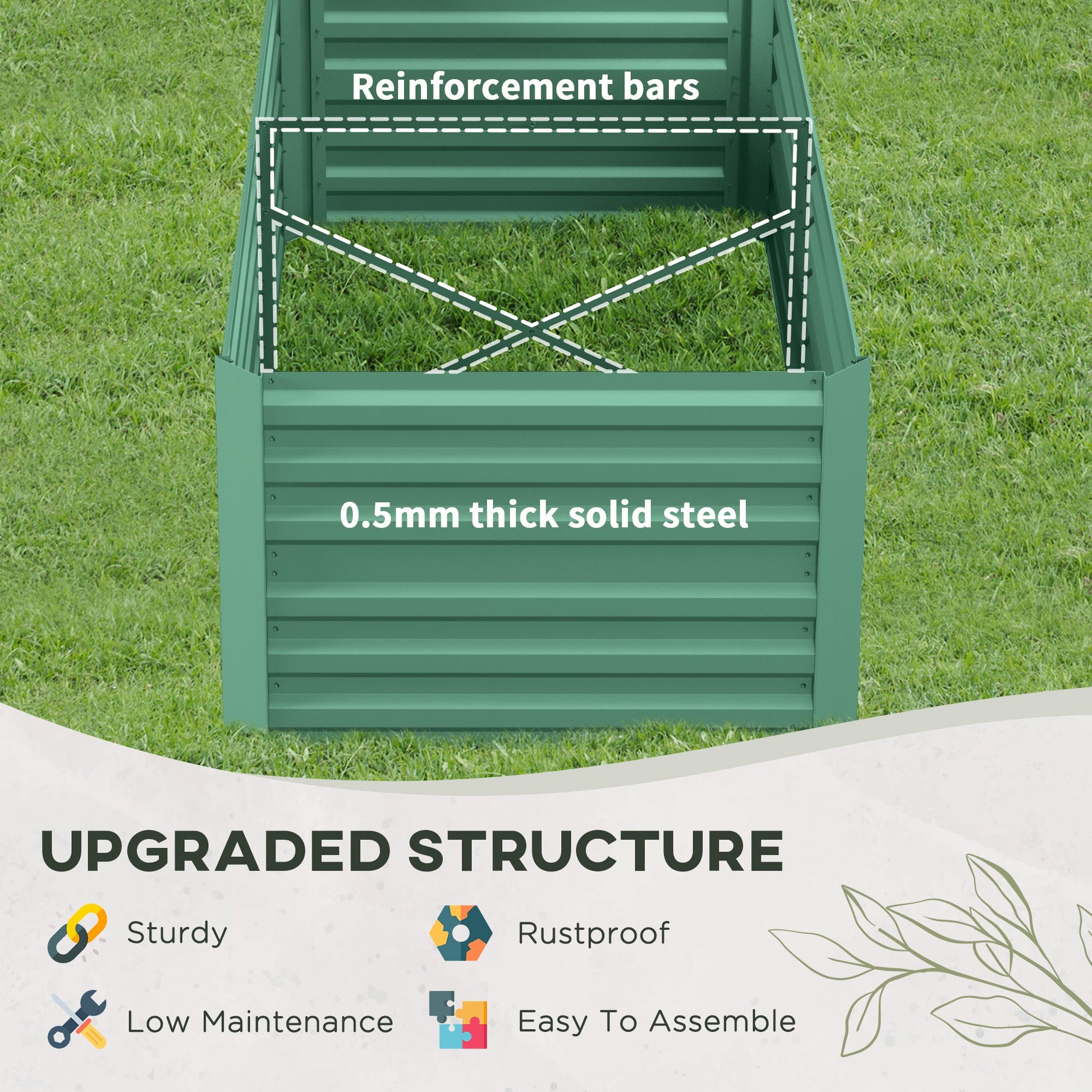 Raised Garden Bed, 6' x 3' x 2' Galvanized Steel Planters for Outdoor Plants with Multi-reinforced Rods for Vegetables, Flowers and Herbs, Light Green