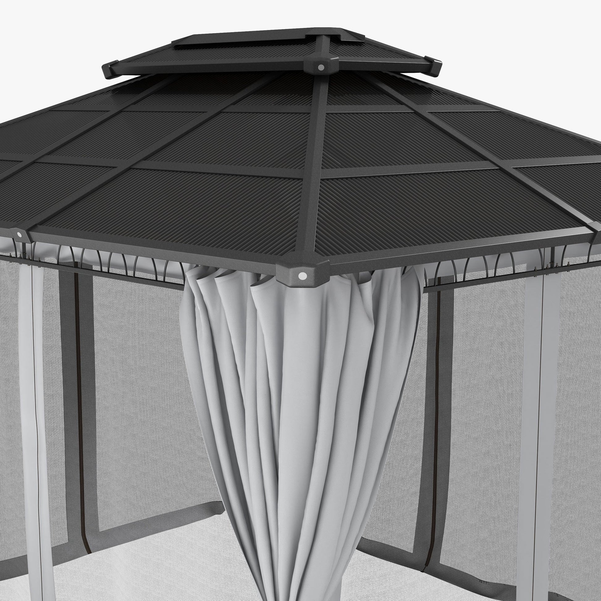 10' x 12' Outdoor Gazebo Canopy, Double Roof Hardtop Gazebo with Polycarbonate Roof, Steel Frame, Nettings and Curtains, for Garden, Lawn, Backyard and Deck, Light Grey