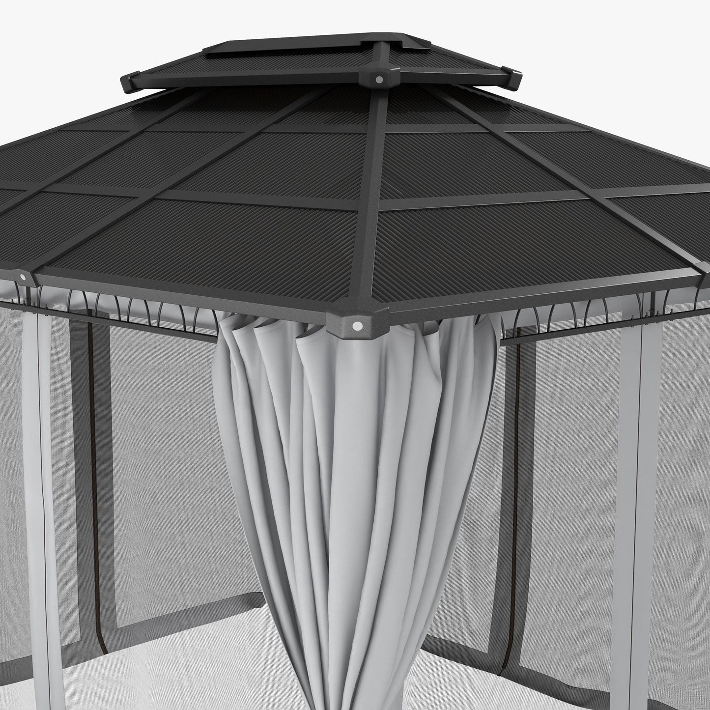 10' x 12' Outdoor Gazebo Canopy, Double Roof Hardtop Gazebo with Polycarbonate Roof, Steel Frame, Nettings and Curtains, for Garden, Lawn, Backyard and Deck, Light Grey