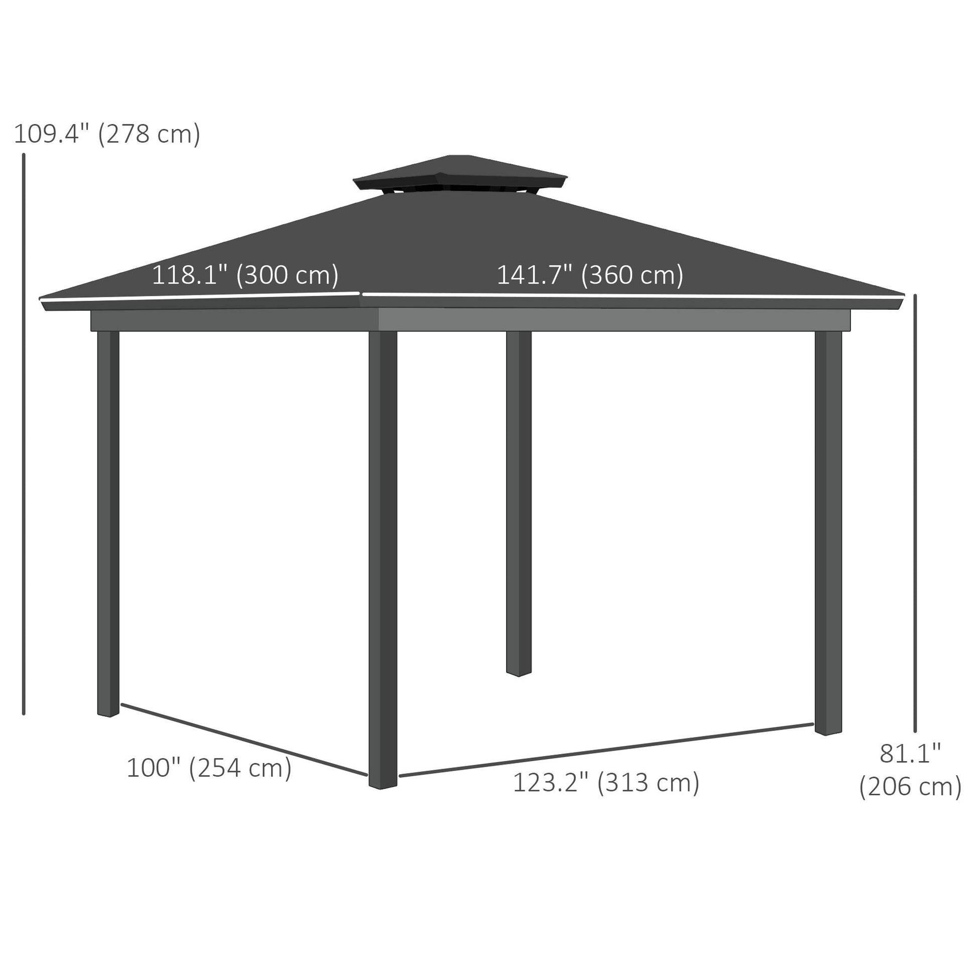 10' x 12' Outdoor Gazebo Canopy, Double Roof Hardtop Gazebo with Polycarbonate Roof, Steel Frame, Nettings and Curtains, for Garden, Lawn, Backyard and Deck, Light Grey