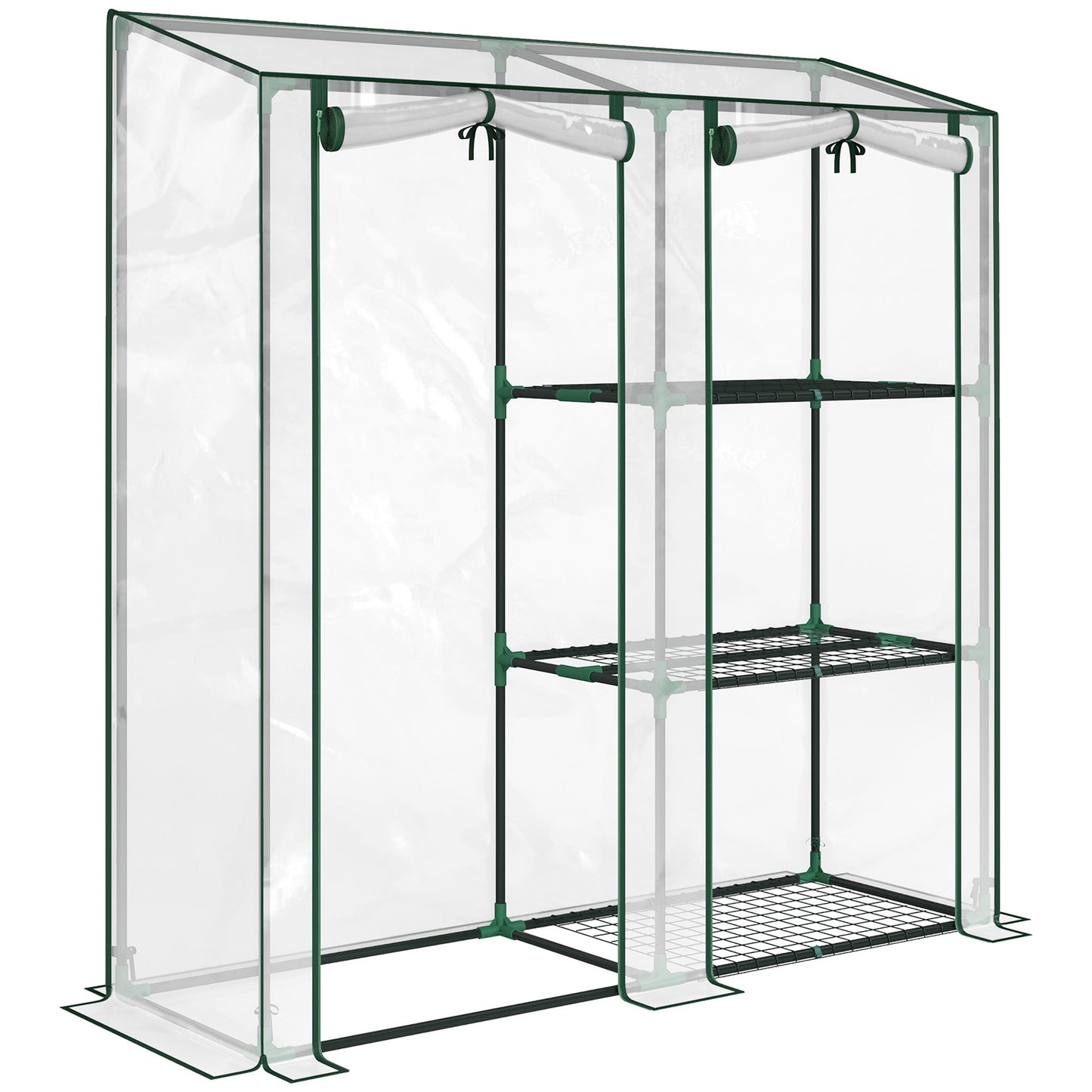 Mini Greenhouse, Portable Greenhouse with 3 Shelves, 2 Roll-up Doors, Garden Hot House for Patio Garden Backyard, 56.3" x 17.7" x 59.4", Clear