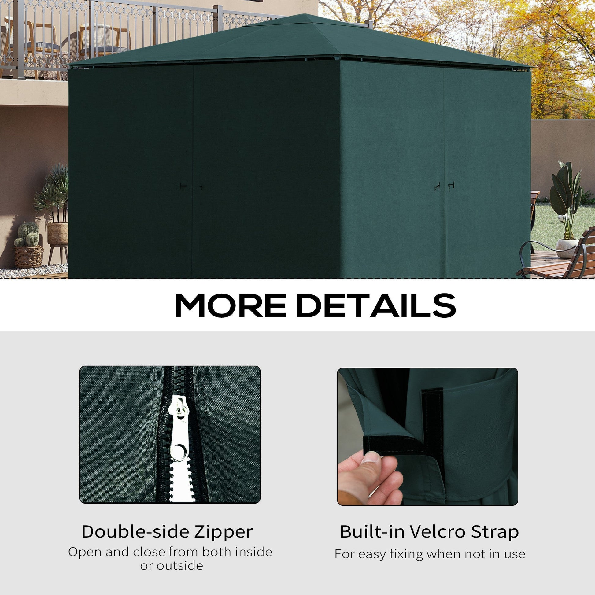10' x 10' Universal Gazebo Sidewall Set with 4 Panels, Hooks/C-Rings Included for Pergolas & Cabanas, Slate Grey