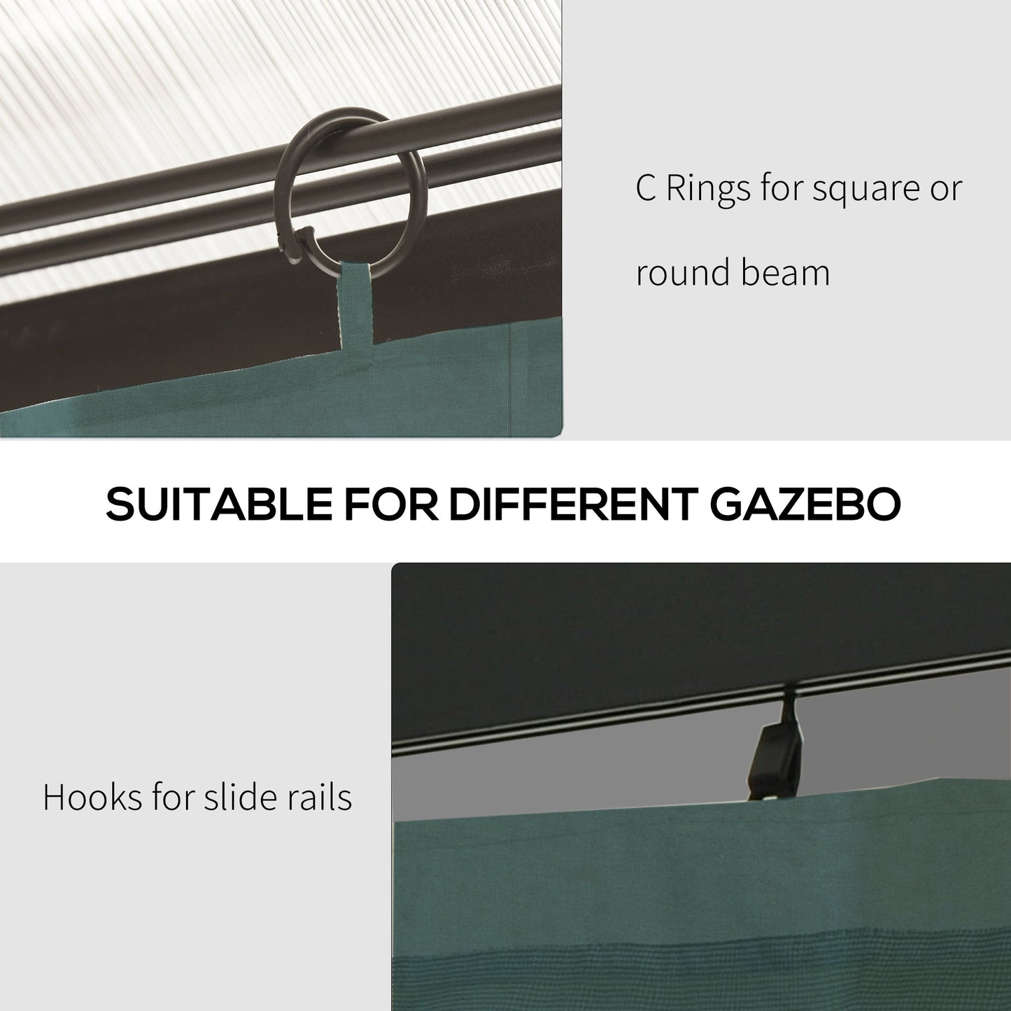 10' x 10' Universal Gazebo Sidewall Set with 4 Panels, Hooks/C-Rings Included for Pergolas & Cabanas, Slate Grey