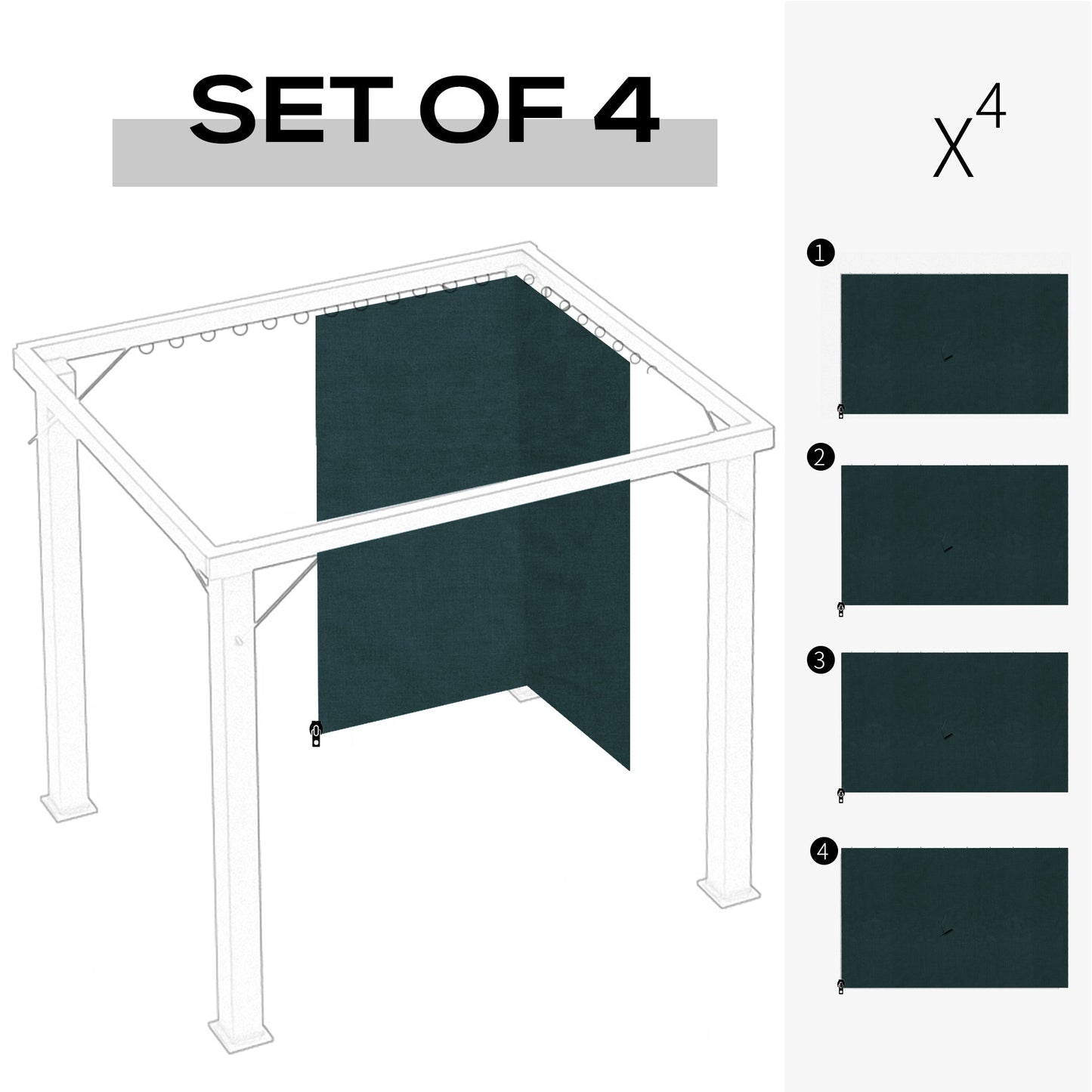 10' x 10' Universal Gazebo Sidewall Set with 4 Panels, Hooks/C-Rings Included for Pergolas & Cabanas, Slate Grey