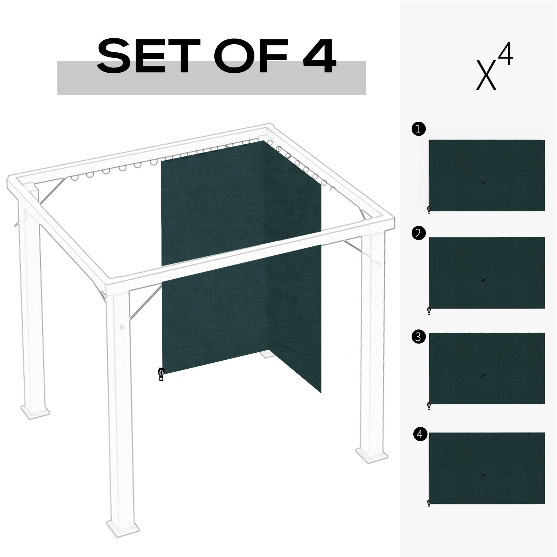 10' x 10' Universal Gazebo Sidewall Set with 4 Panels, Hooks/C-Rings Included for Pergolas & Cabanas, Slate Grey