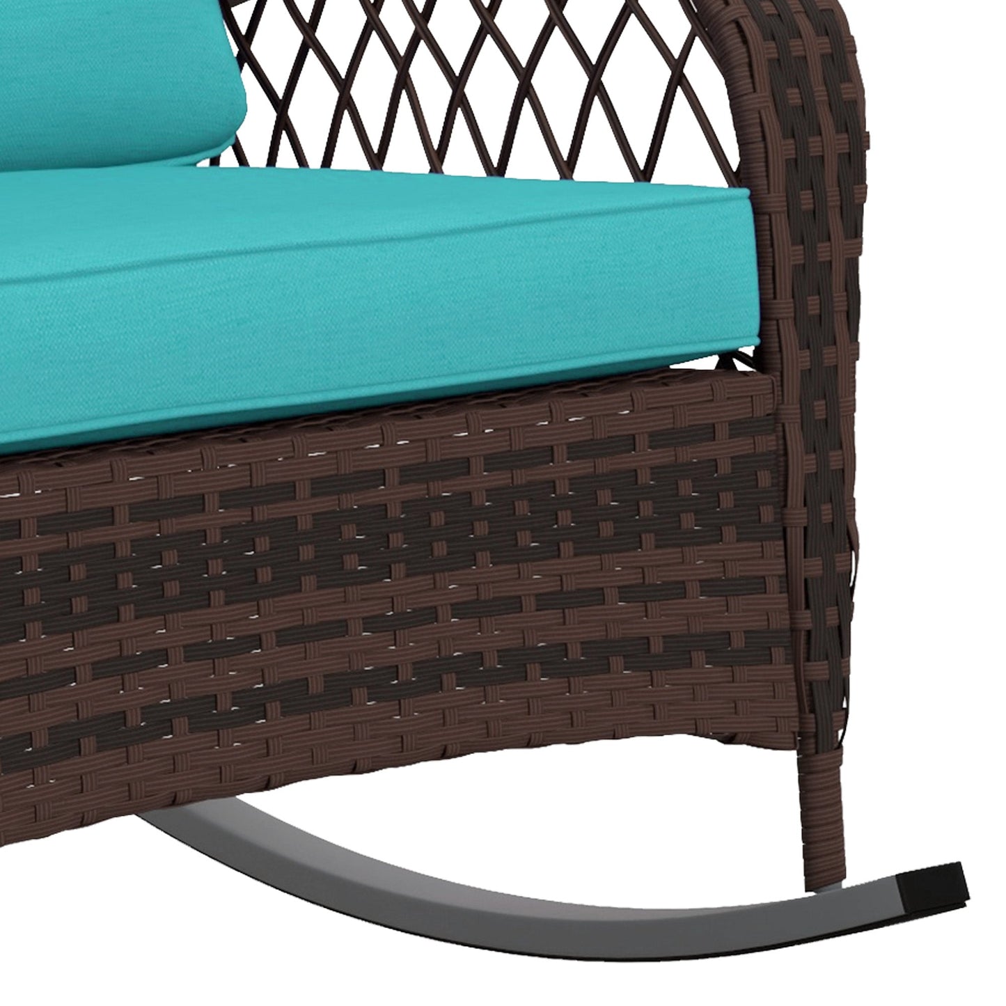 Rattan Rocking Chair, Outdoor Wicker Patio Rocker Chair Furniture with Thick Cushions, for Garden Backyard Porch, Turquoise
