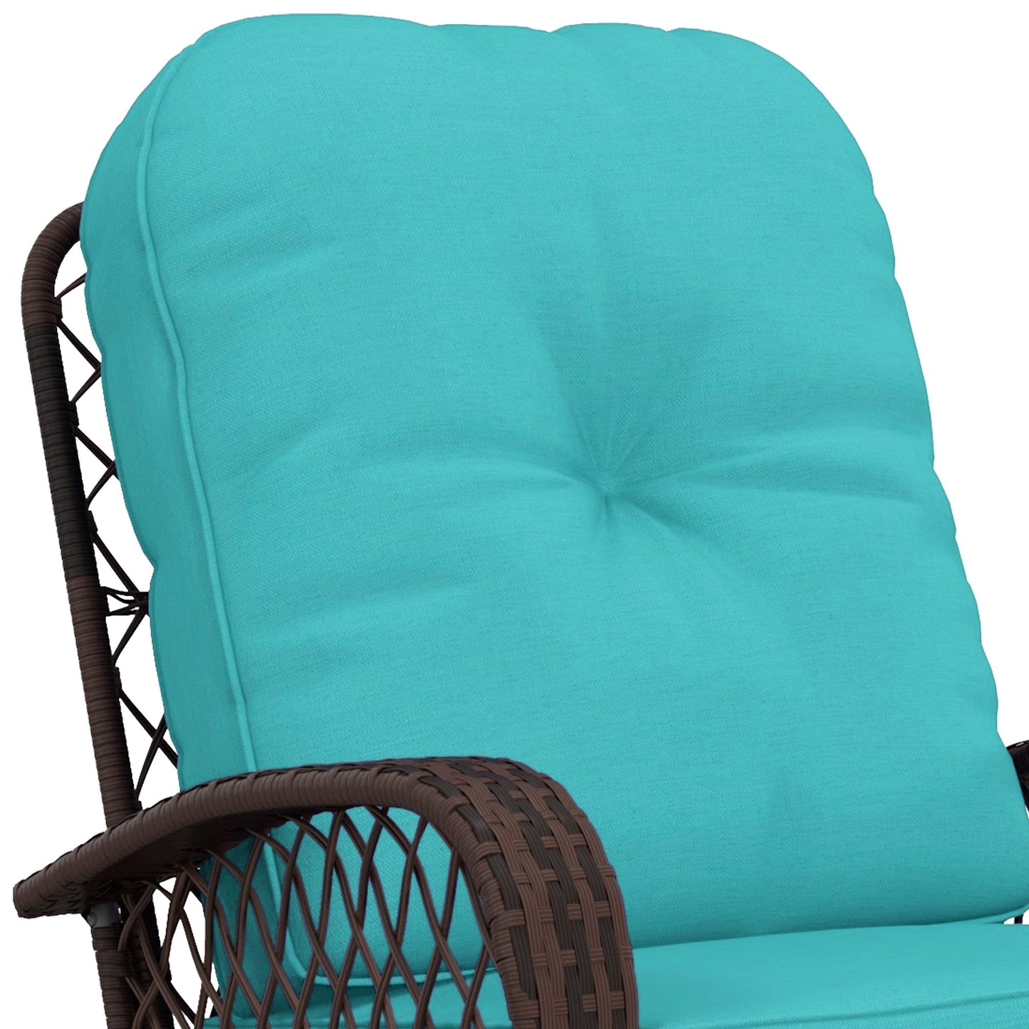 Rattan Rocking Chair, Outdoor Wicker Patio Rocker Chair Furniture with Thick Cushions, for Garden Backyard Porch, Turquoise