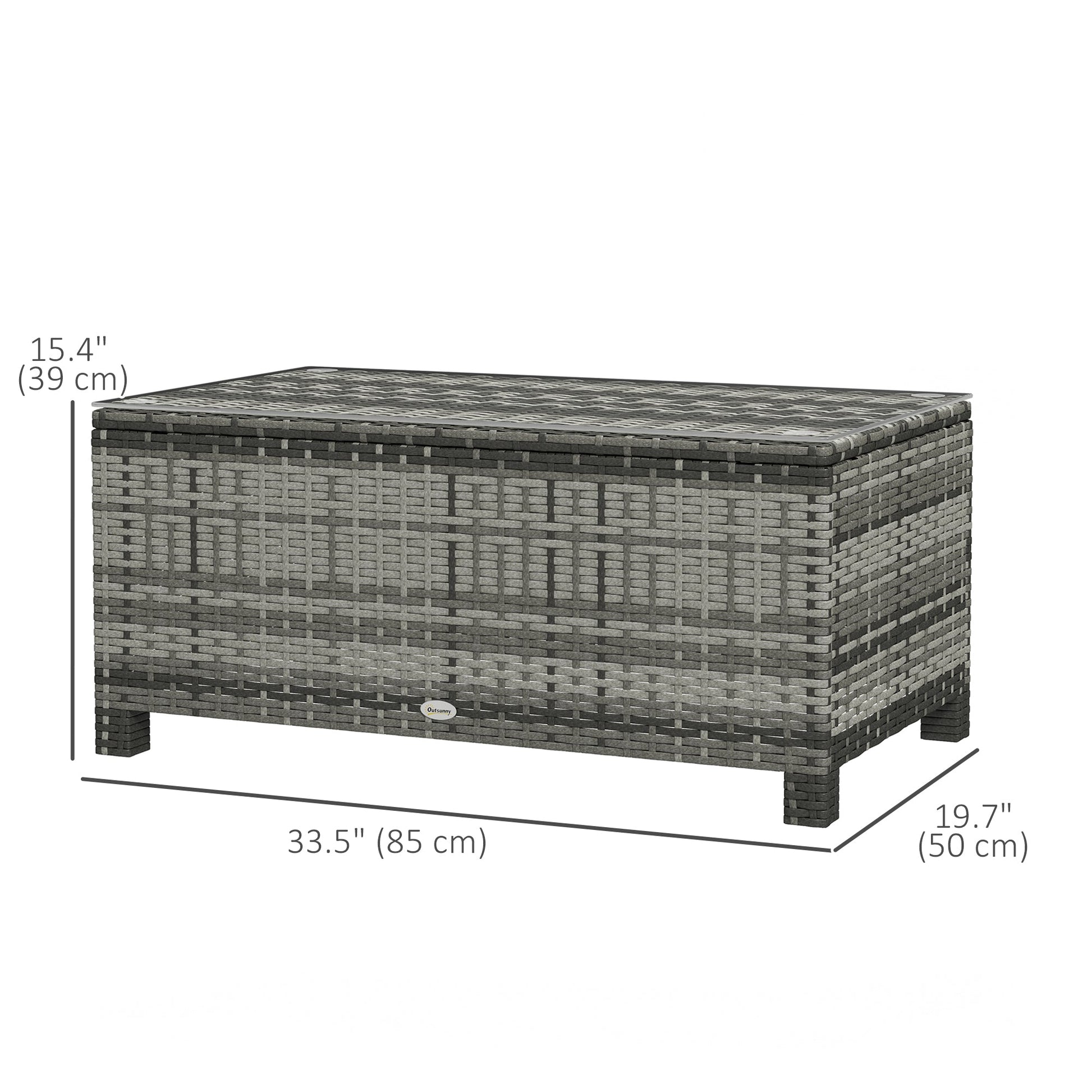 Rattan Coffee Table, Patio Side Table, Hand-woven Wicker Furniture with Tempered Glass Top Outdoor Garden Patio, Grey
