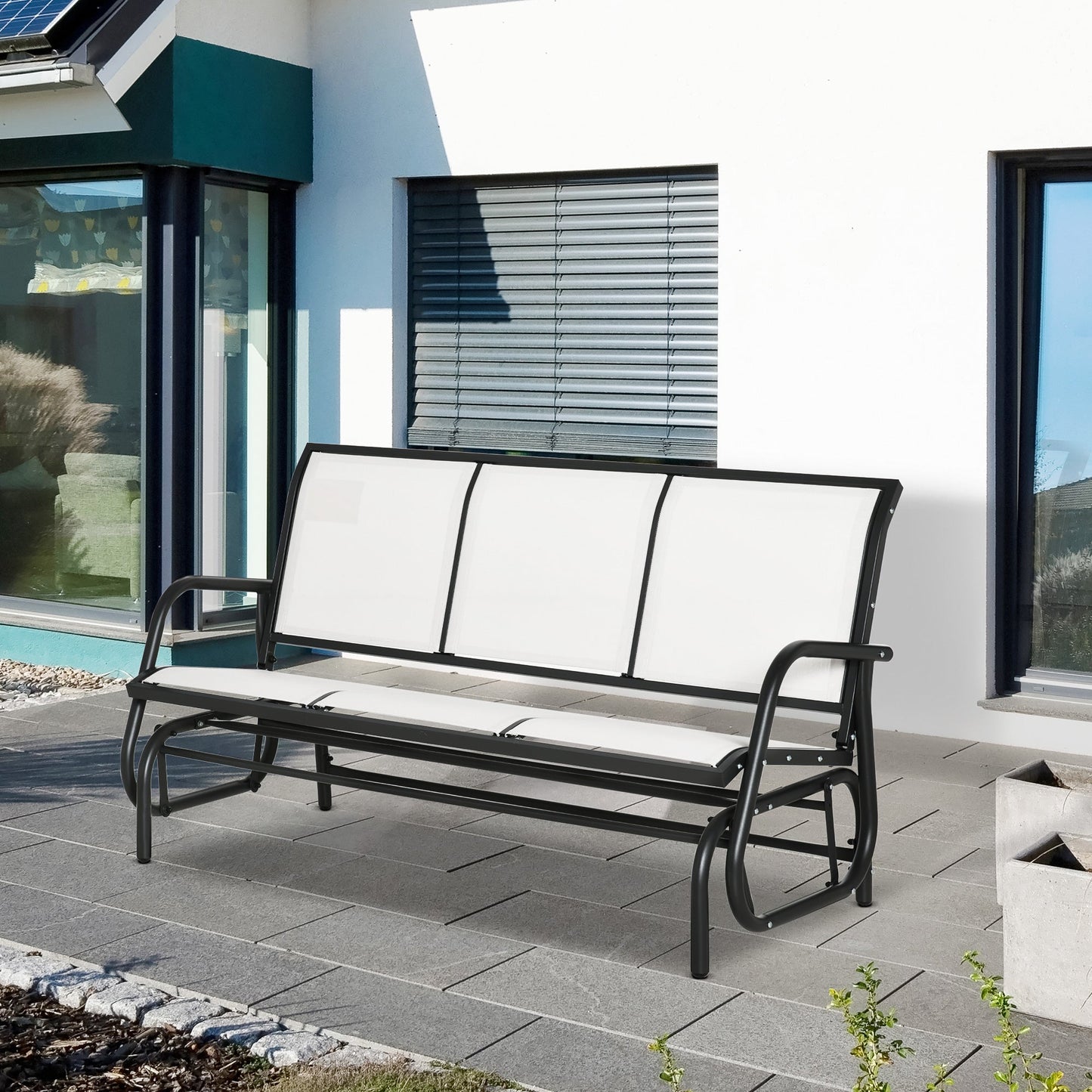 3-Seat Outdoor Glider Chair, Patio Glider Outdoor Rocking Chair with Steel Frame, Sling Fabric Seat for Garden, Backyard, Lawn, Cream White