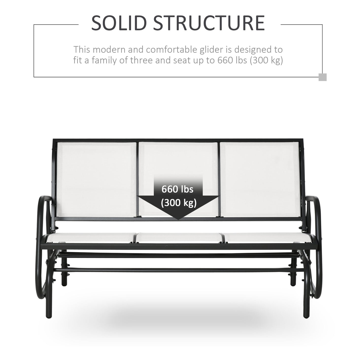 3-Seat Outdoor Glider Chair, Patio Glider Outdoor Rocking Chair with Steel Frame, Sling Fabric Seat for Garden, Backyard, Lawn, Cream White