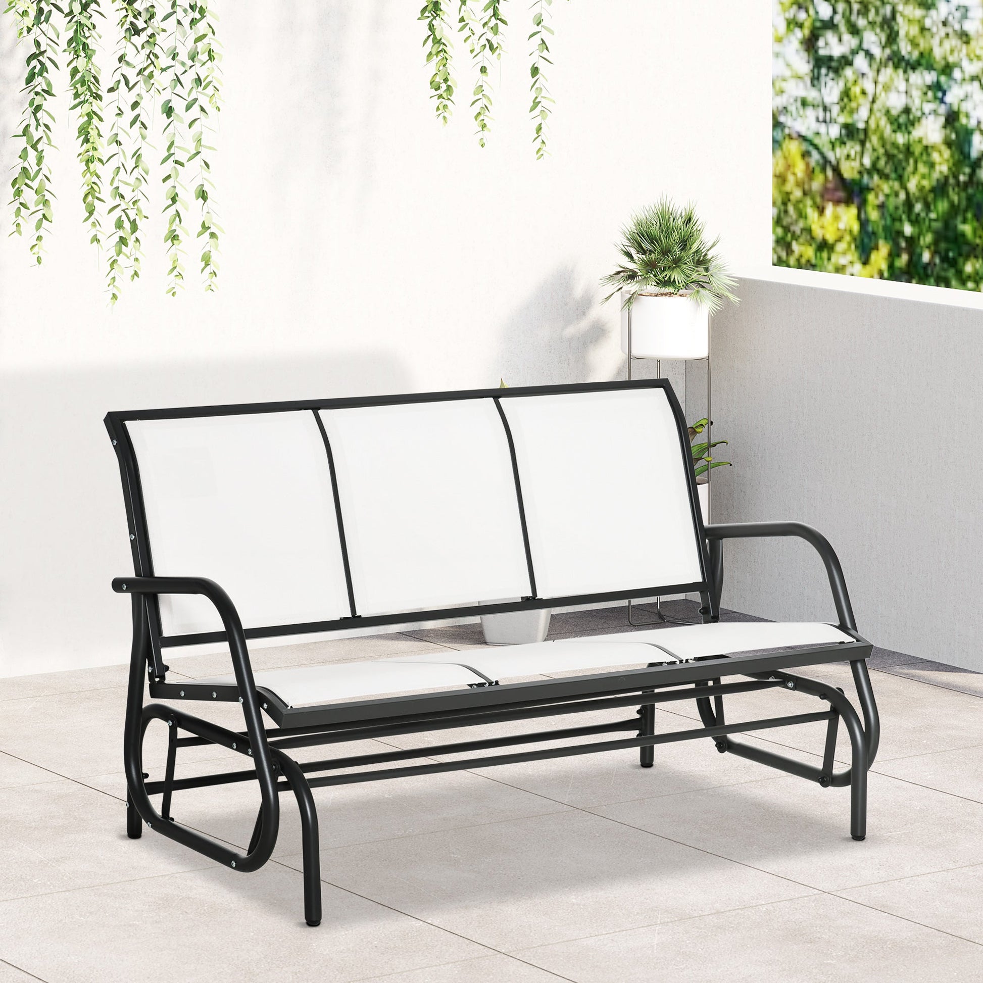 3-Seat Outdoor Glider Chair, Patio Glider Outdoor Rocking Chair with Steel Frame, Sling Fabric Seat for Garden, Backyard, Lawn, Cream White