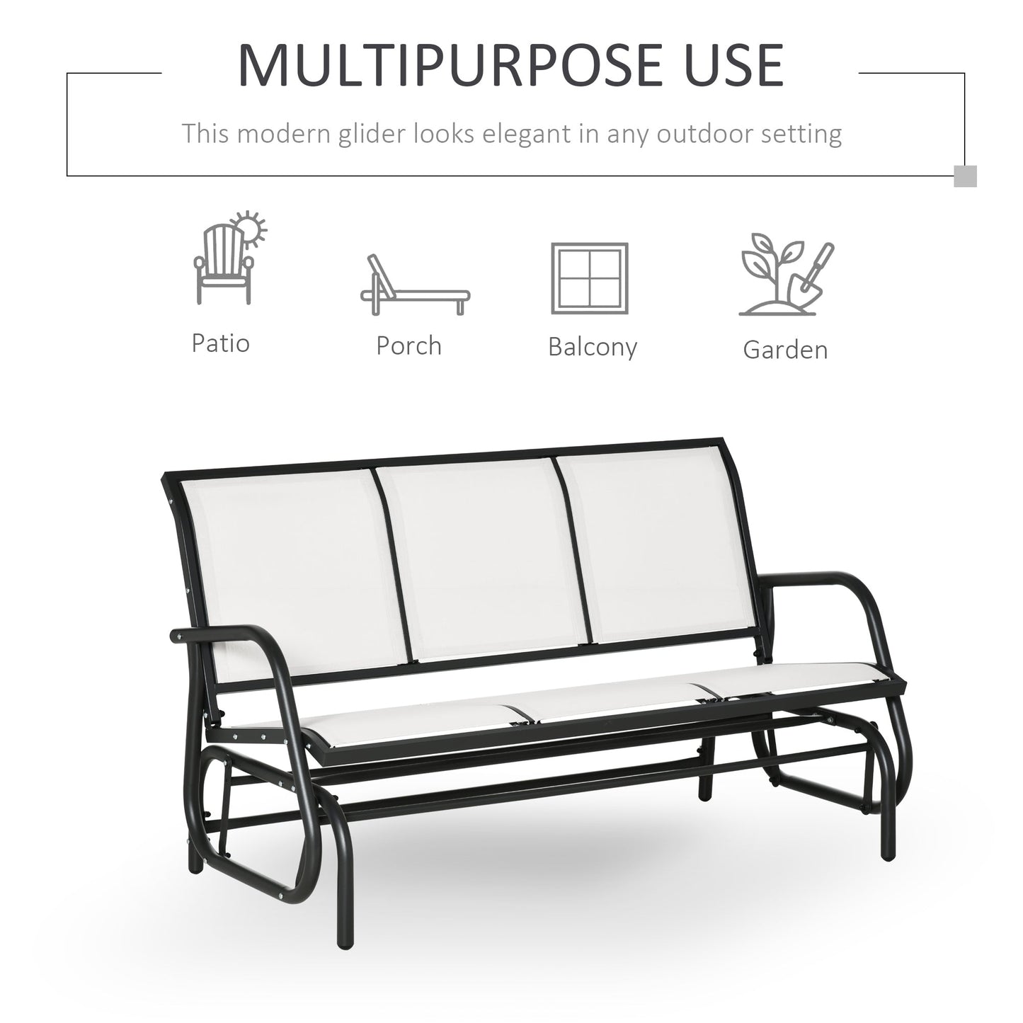 3-Seat Outdoor Glider Chair, Patio Glider Outdoor Rocking Chair with Steel Frame, Sling Fabric Seat for Garden, Backyard, Lawn, Cream White