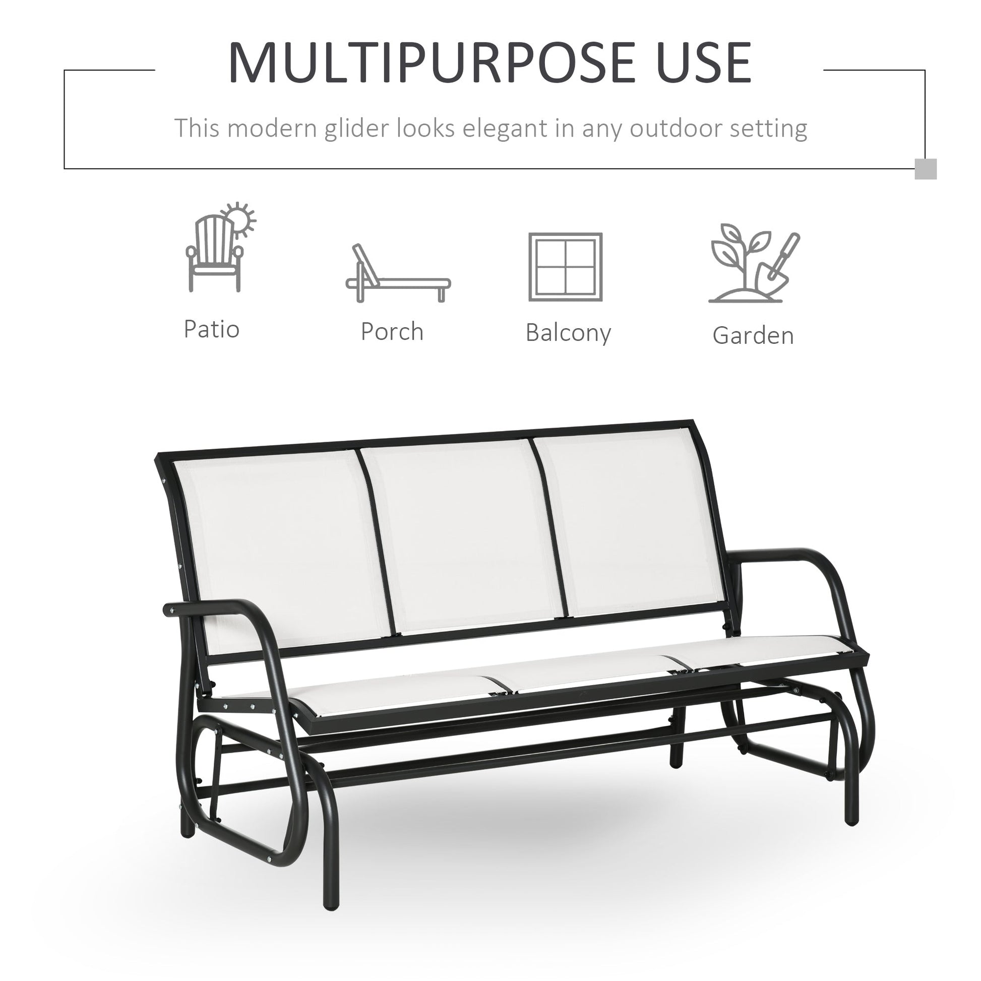 3-Seat Outdoor Glider Chair, Patio Glider Outdoor Rocking Chair with Steel Frame, Sling Fabric Seat for Garden, Backyard, Lawn, Cream White