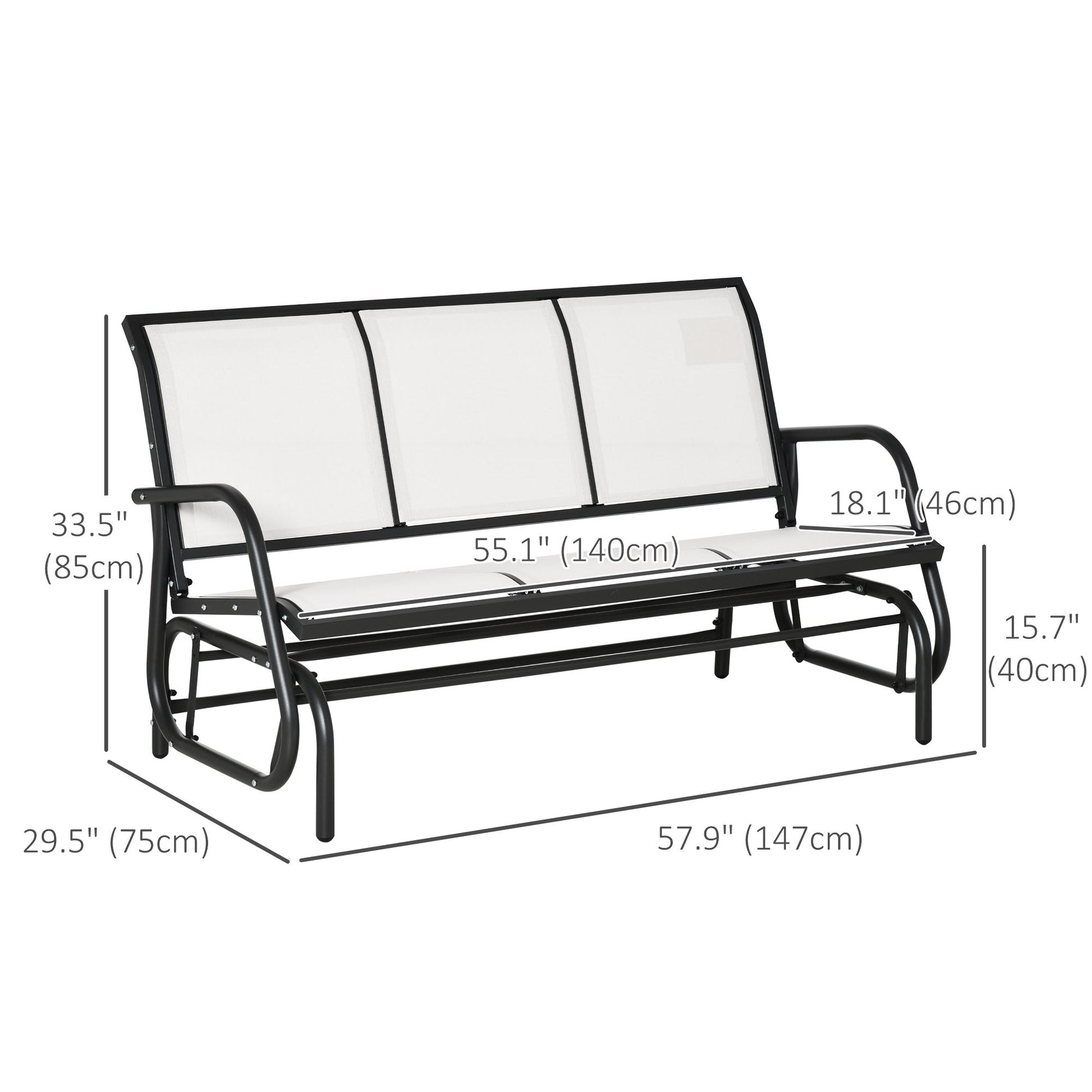 3-Seat Outdoor Glider Chair, Patio Glider Outdoor Rocking Chair with Steel Frame, Sling Fabric Seat for Garden, Backyard, Lawn, Cream White