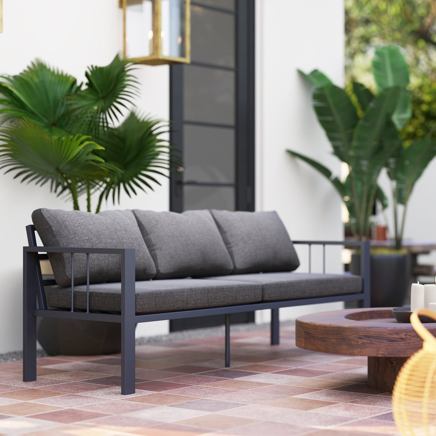 Aluminum Outdoor Sofa, 3-Seater Patio Couch, Patio Furniture Outdoor Couch with Cushions, Wide Seat, Armrests for Garden, Backyard, Balcony, Dark Grey