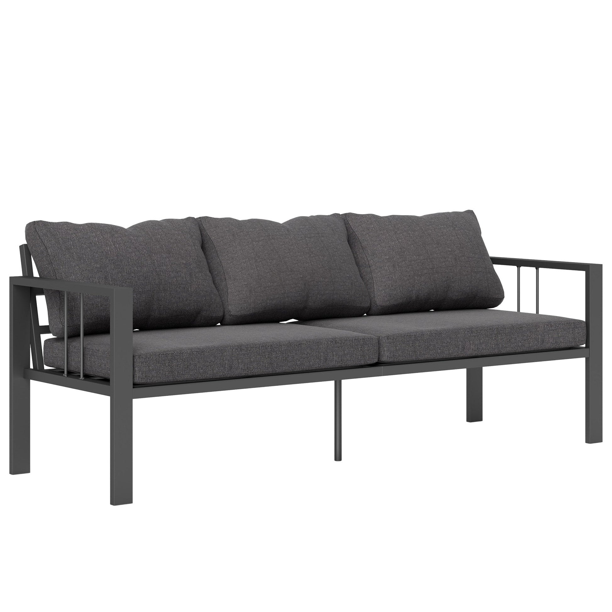 Aluminum Outdoor Sofa, 3-Seater Patio Couch, Patio Furniture Outdoor Couch with Cushions, Wide Seat, Armrests for Garden, Backyard, Balcony, Dark Grey