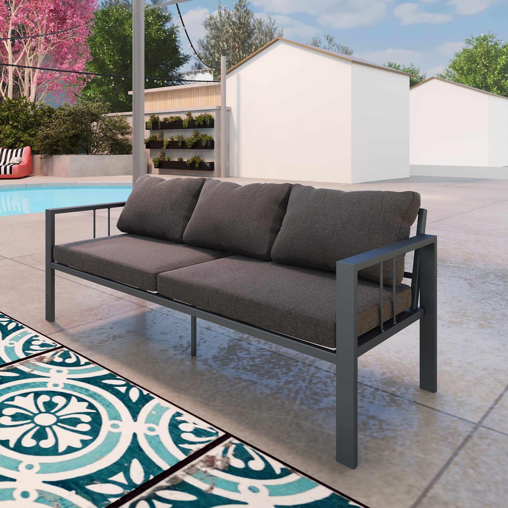 Aluminum Outdoor Sofa, 3-Seater Patio Couch, Patio Furniture Outdoor Couch with Cushions, Wide Seat, Armrests for Garden, Backyard, Balcony, Dark Grey