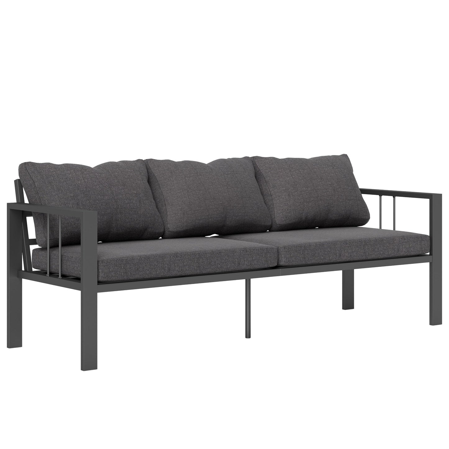 Aluminum Outdoor Sofa, 3-Seater Patio Couch, Patio Furniture Outdoor Couch with Cushions, Wide Seat, Armrests for Garden, Backyard, Balcony, Dark Grey
