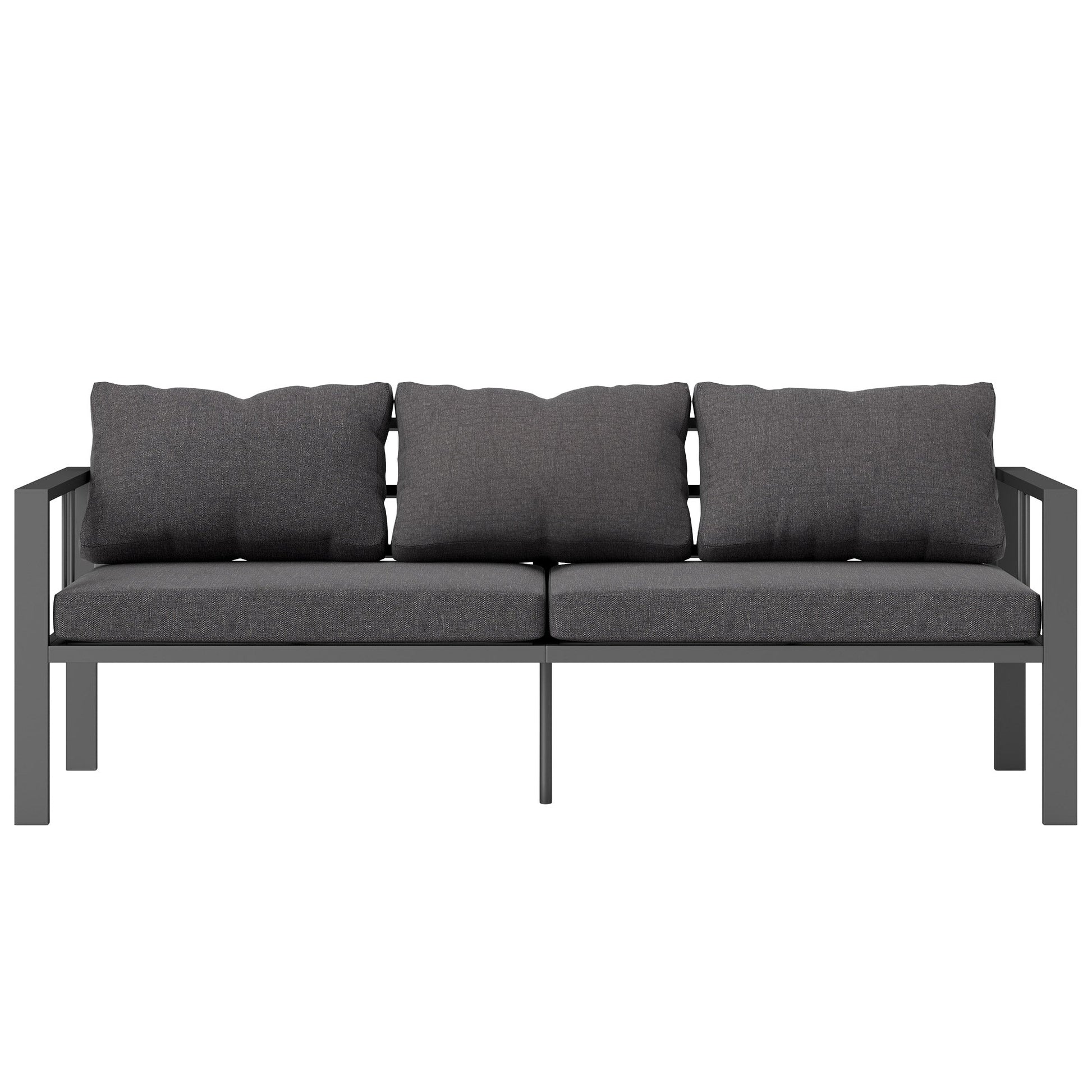 Aluminum Outdoor Sofa, 3-Seater Patio Couch, Patio Furniture Outdoor Couch with Cushions, Wide Seat, Armrests for Garden, Backyard, Balcony, Dark Grey