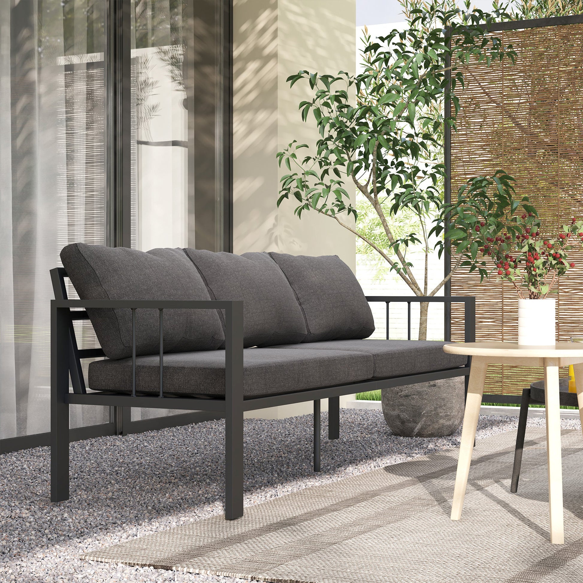 Aluminum Outdoor Sofa, 3-Seater Patio Couch, Patio Furniture Outdoor Couch with Cushions, Wide Seat, Armrests for Garden, Backyard, Balcony, Dark Grey