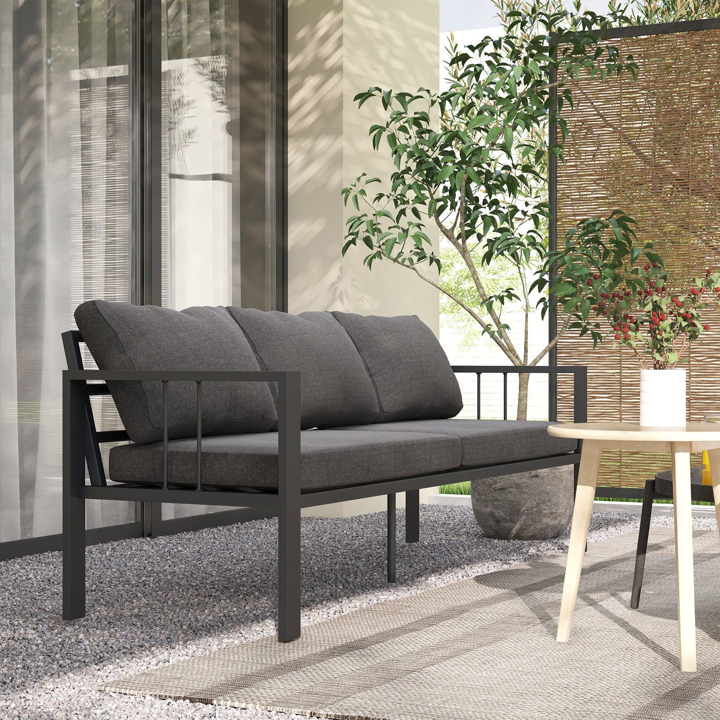 Aluminum Outdoor Sofa, 3-Seater Patio Couch, Patio Furniture Outdoor Couch with Cushions, Wide Seat, Armrests for Garden, Backyard, Balcony, Dark Grey