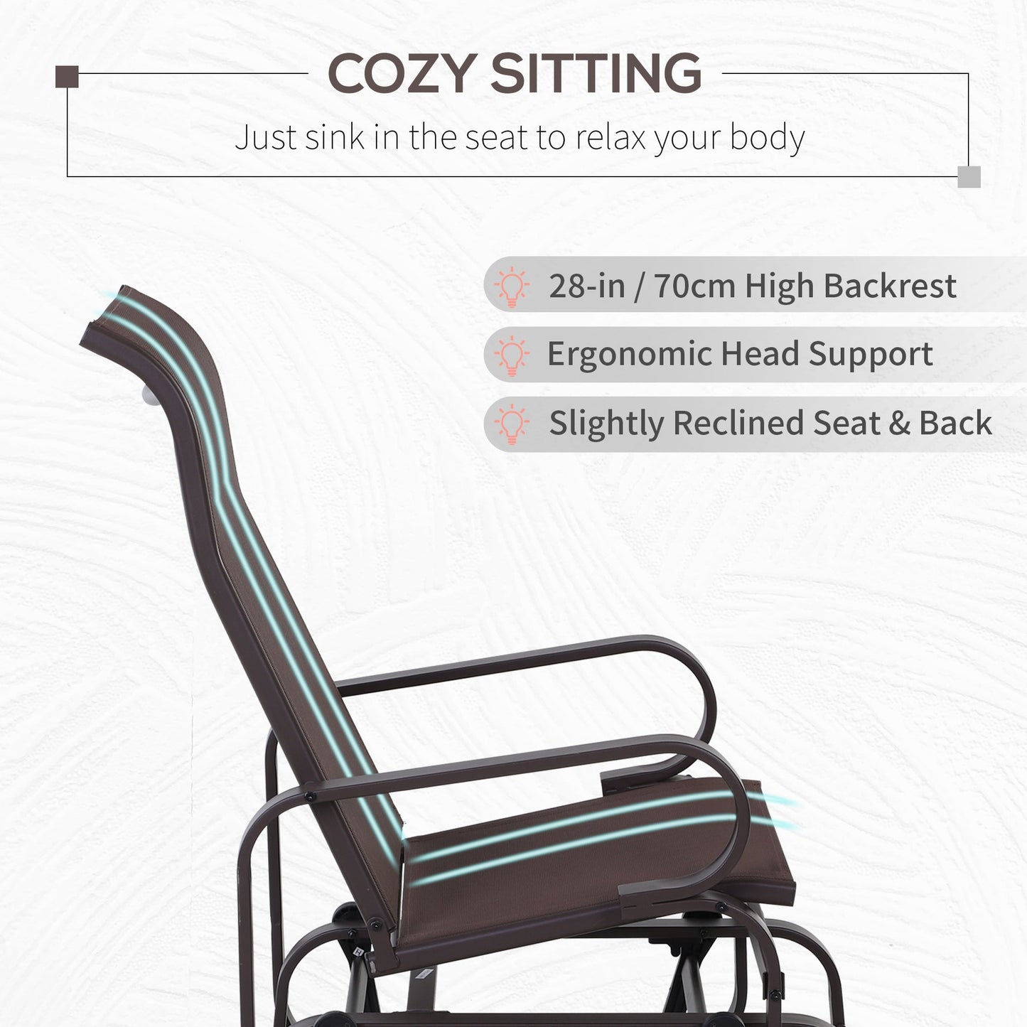 Patio Glider with Breathable Mesh Fabric, Outdoor Glider Chair, Garden Rocking Gliding Seat for Patio, Yard, Porch, Brown